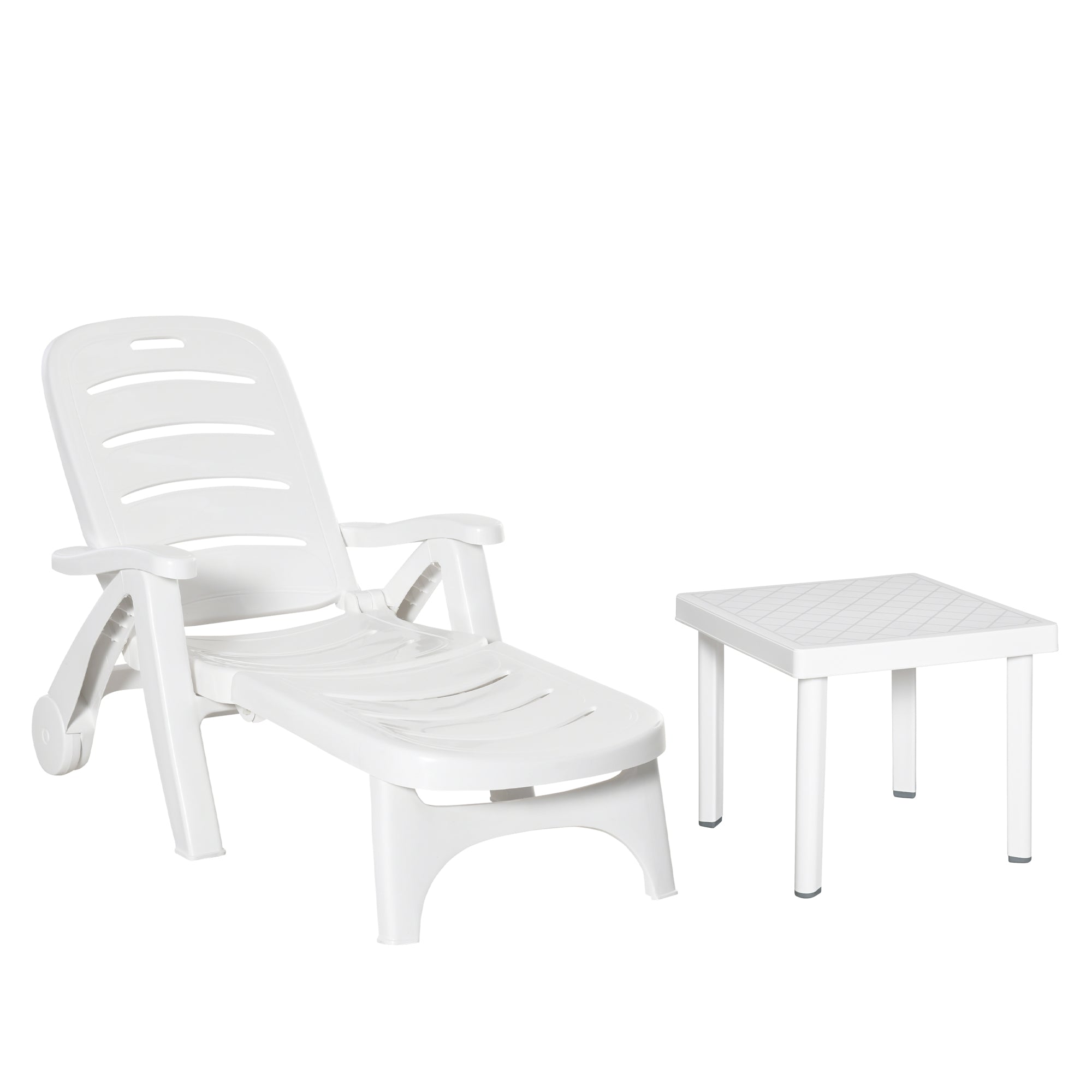 Outsunny 2pcs Garden Furniture Set Outdoor Furniture Set Dining Table, 1 Lounge Chair and 1 Garden Side Table White - North Peak Garden Furniture