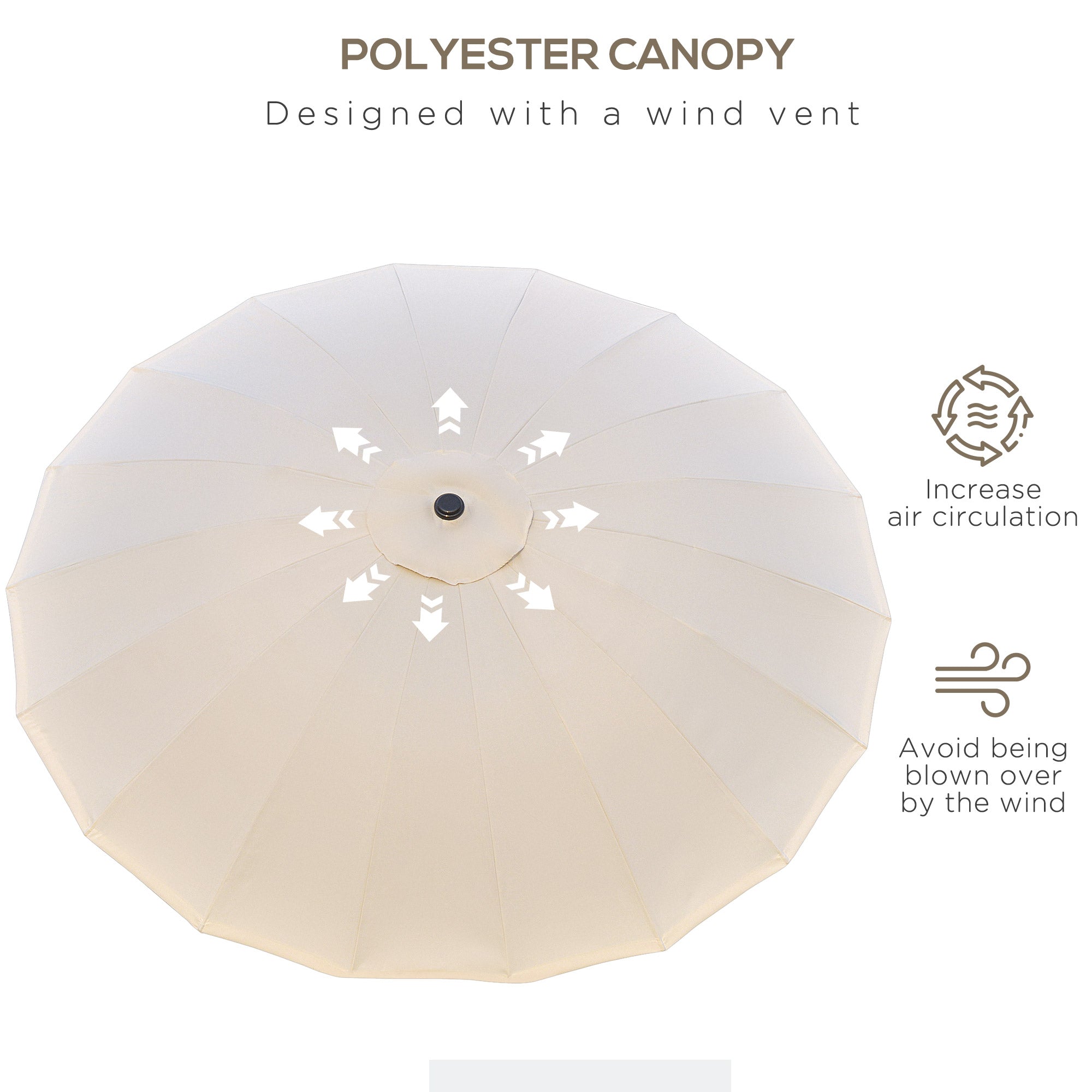 Outsunny 2.5m Shanghai Garden Parasol Umbrella with Crank & Tilt, Adjustable Outdoor Sun Shade, Off-White - North Peak Garden Furniture