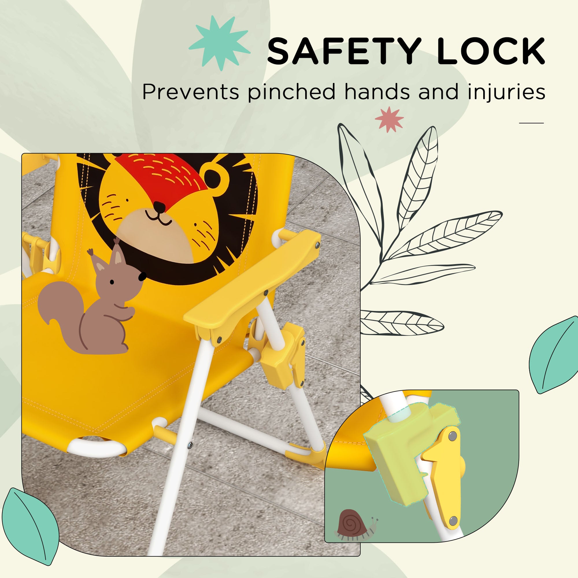 Outsunny Kids Picnic Table and Chair Set, Lion Themed Outdoor Garden Furniture w/ Foldable Chairs, Adjustable Parasol - Yellow - North Peak Garden Furniture