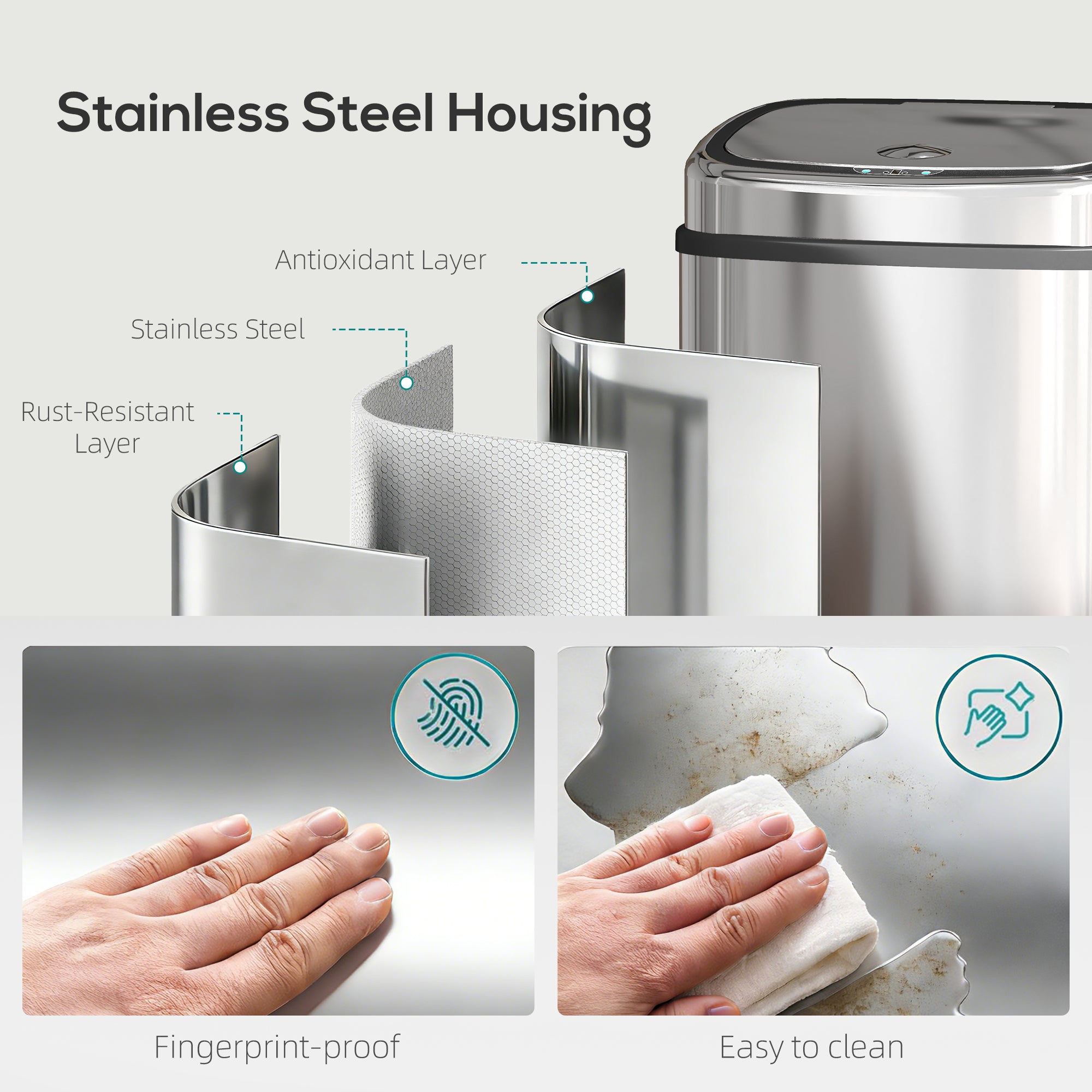 HOMCOM 68L Sensor Dustbin Stainless Steel Automatic Kitchen Waste Bin Silver