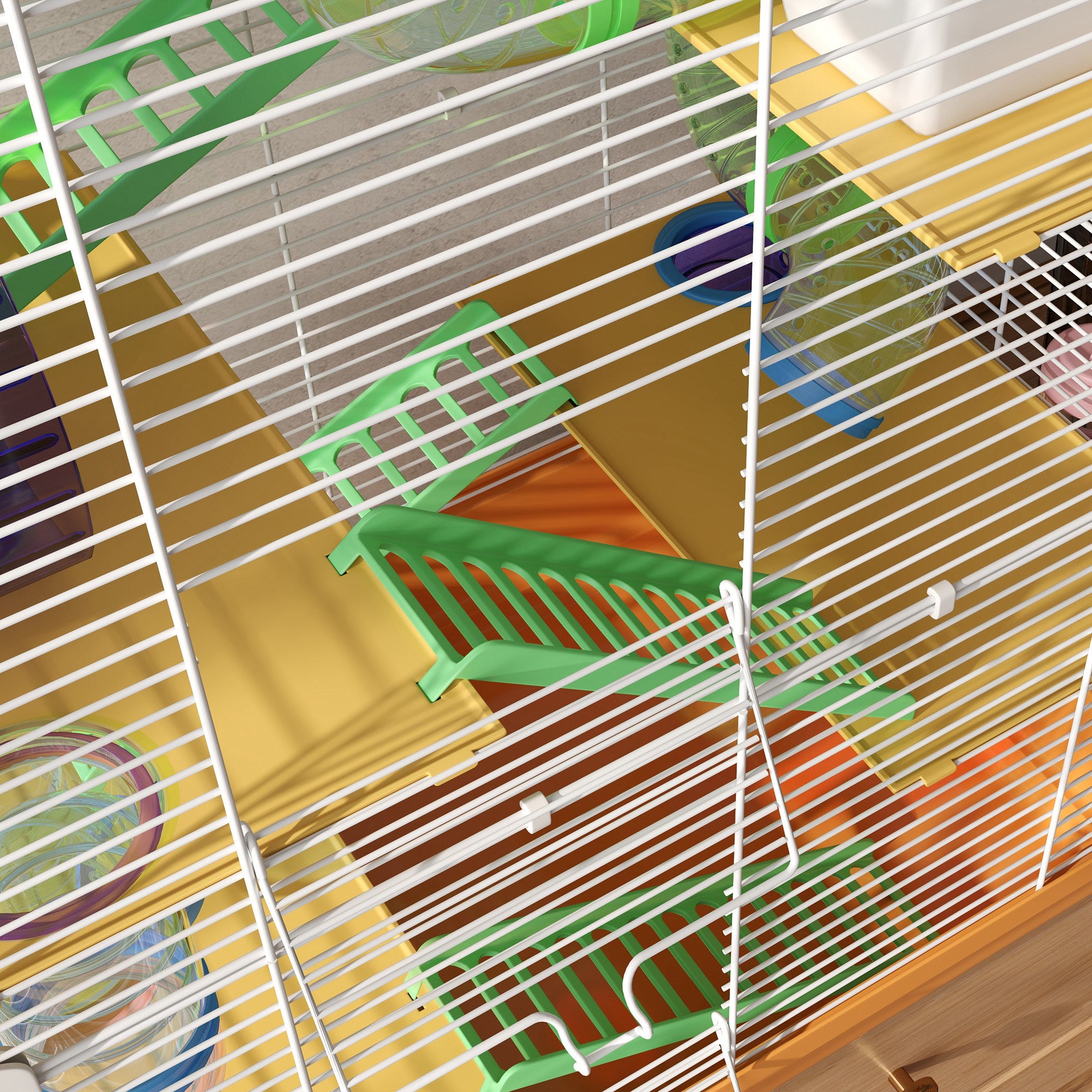 PawHut 5 Tier Hamster Cage Carrier Habitat w/ Exercise Wheels, Tunnel, Orange - North Peak Garden Furniture