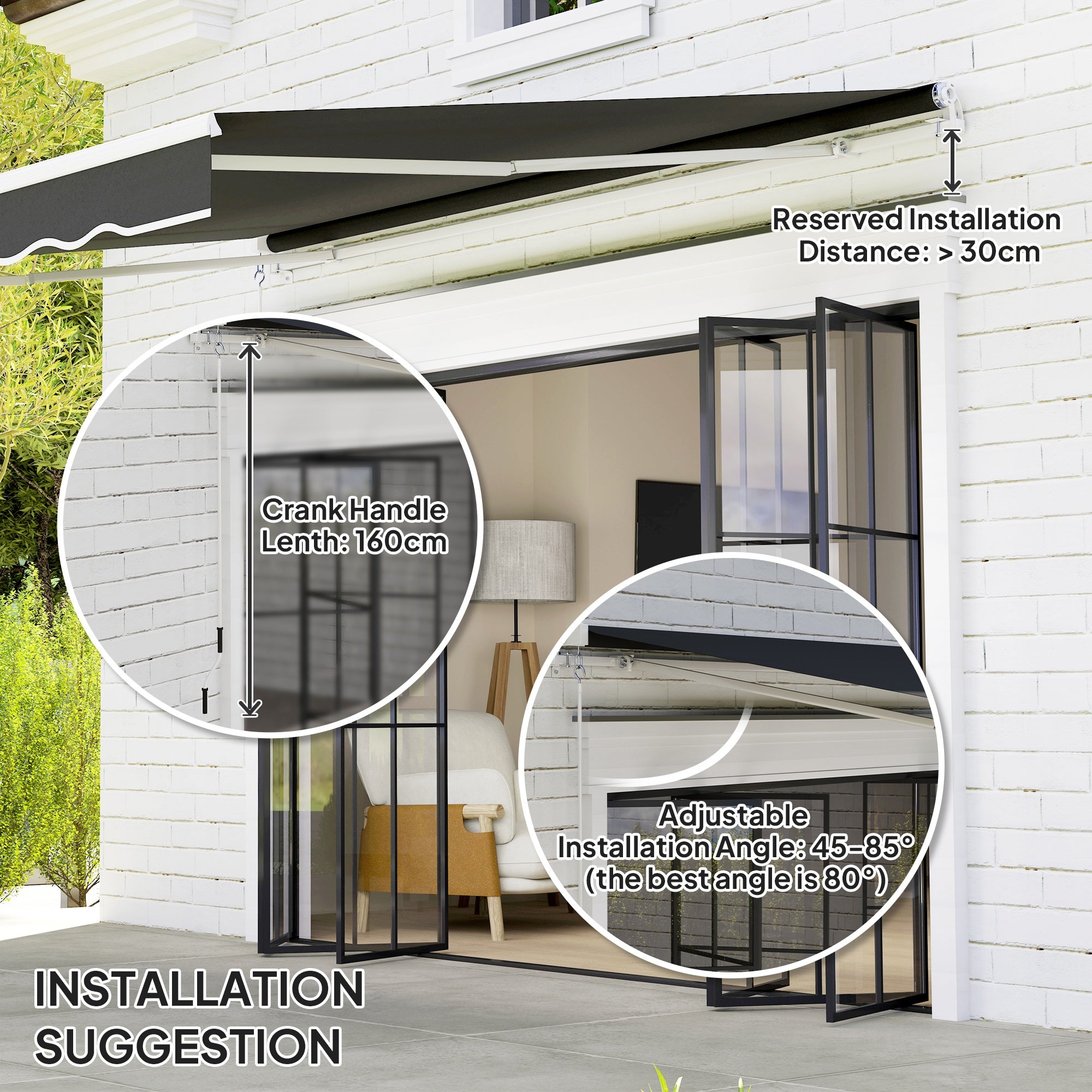 Outsunny Garden Retractable Awning - Black - North Peak Garden Furniture