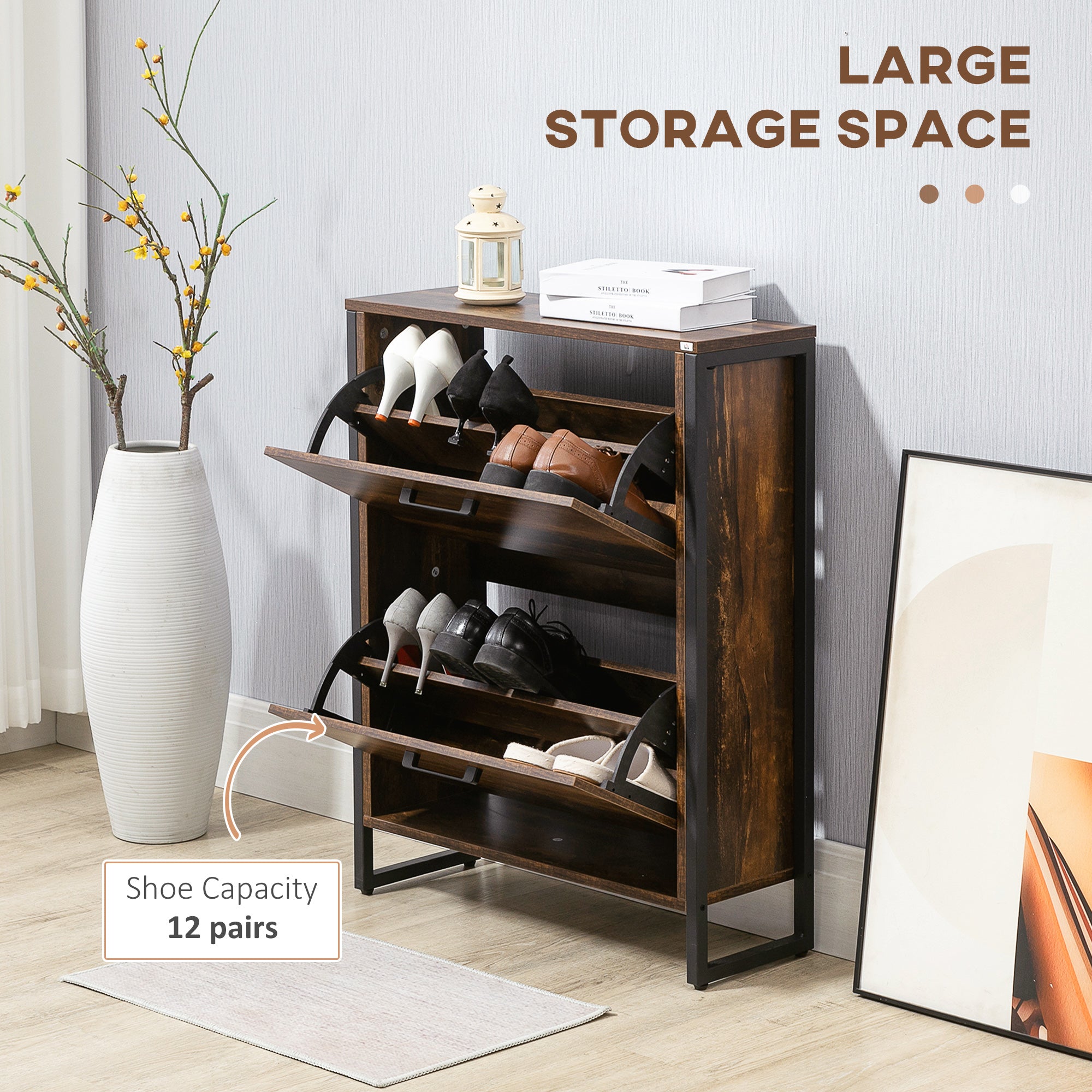 HOMCOM 12-Shoe, Two-Door Storage Cabinet - Wood-Effect