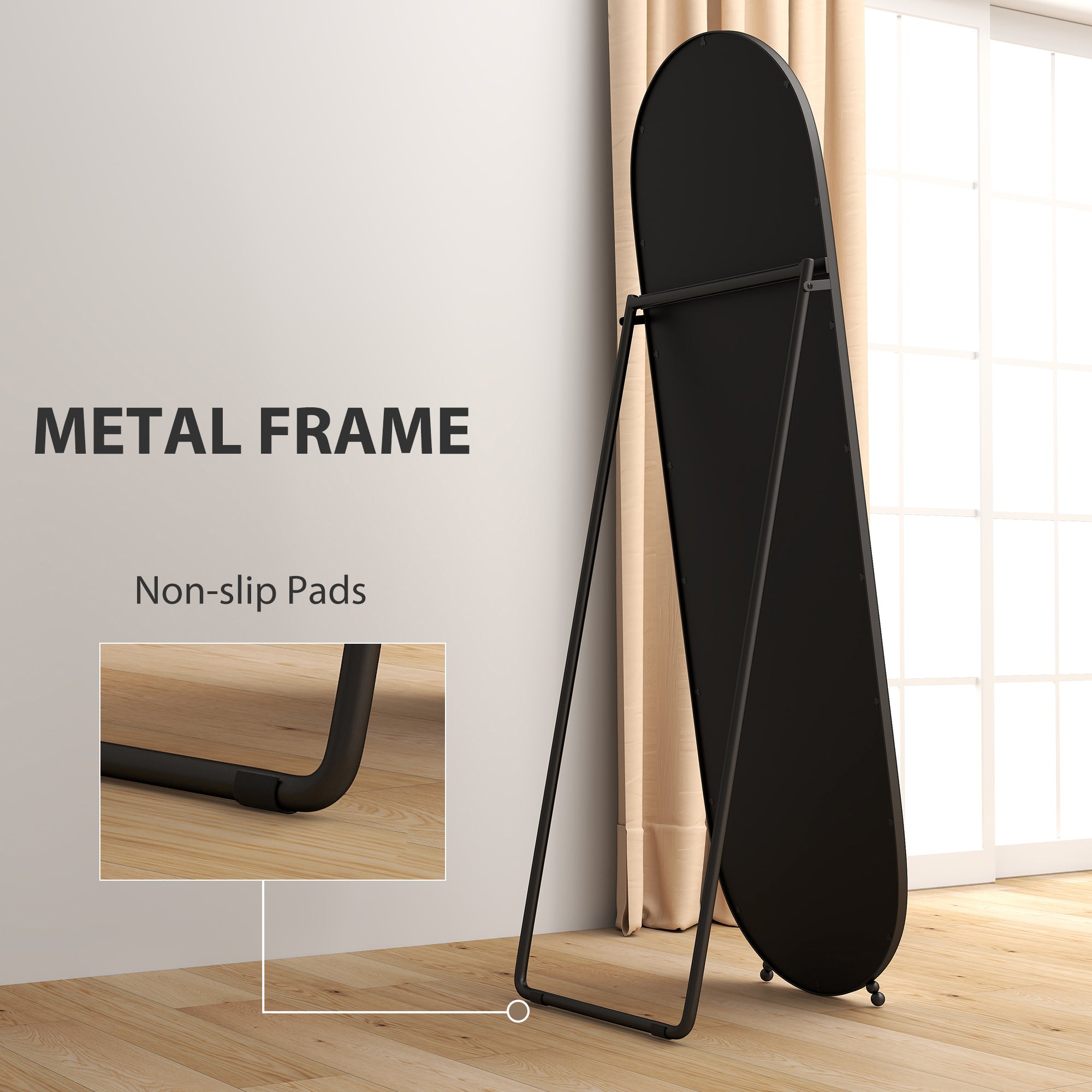 HOMCOM Two-Way Curved Full Length Mirror - Black - North Peak Garden Furniture