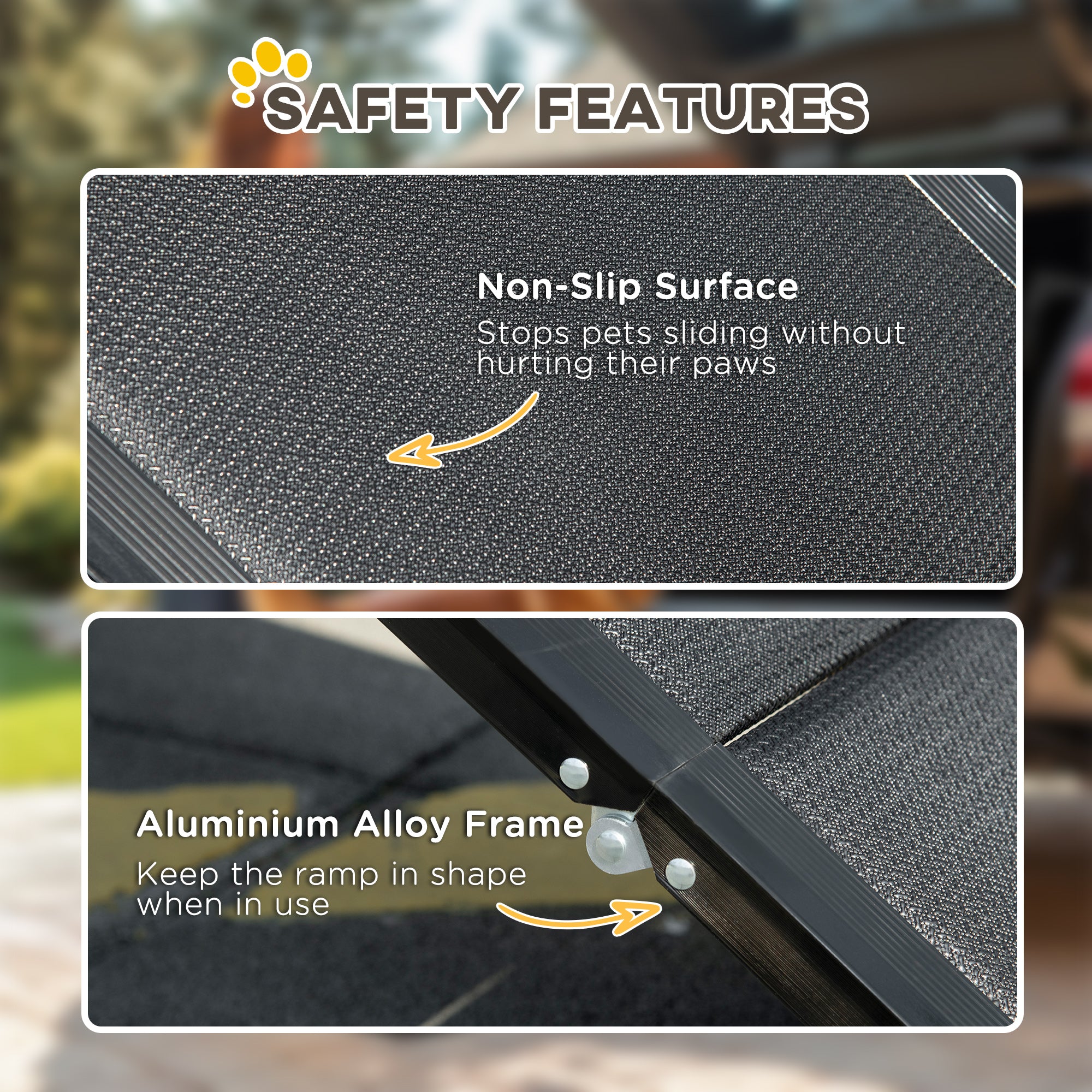 PawHut Folding Dog Ramp for Car, Portable Pet Ramp, with Non-Slip Surface, Aluminium Alloy Frame, for XL Dogs - North Peak Garden Furniture