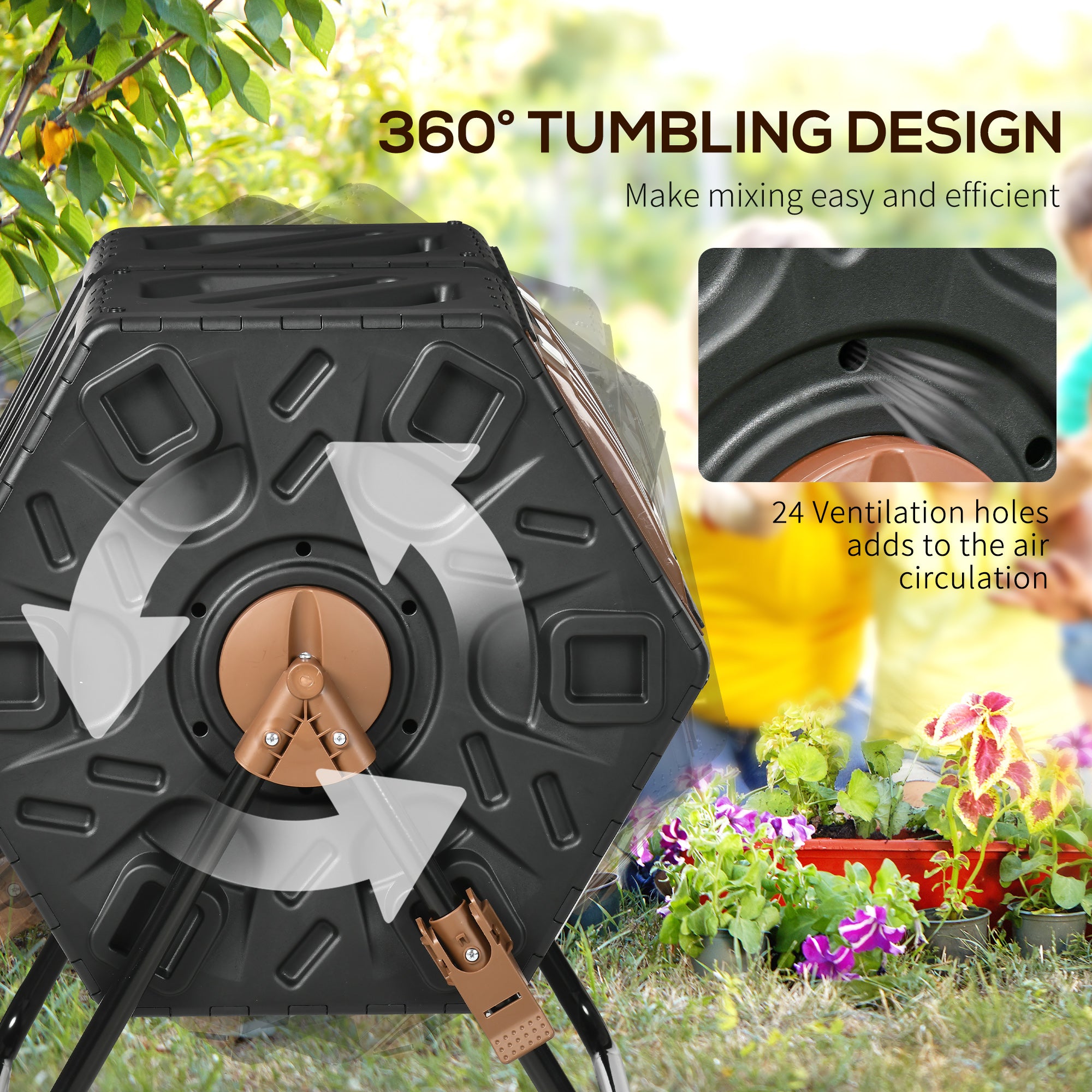 Outsunny 130L Double Chamber Composter - Black - North Peak Garden Furniture