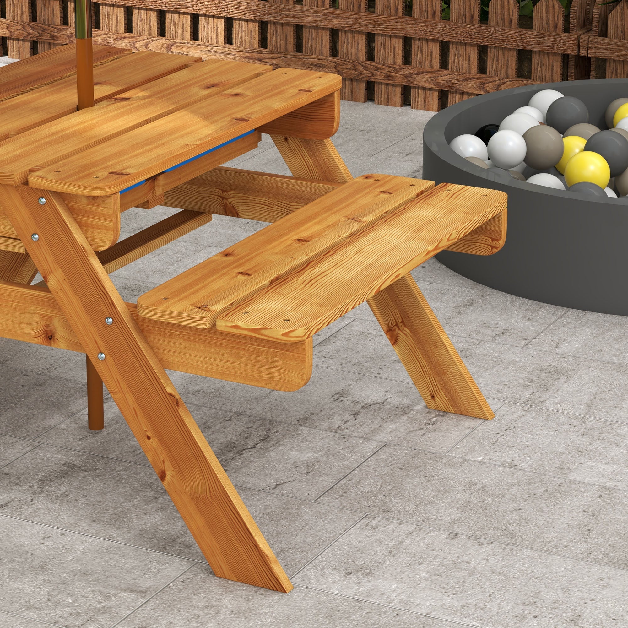 Outsunny Kids Picnic Table Set, 3 in 1 Sand Pit Activity Table, Kids Garden Furniture w/ Removable Parasol, for 3-6 Years - North Peak Garden Furniture