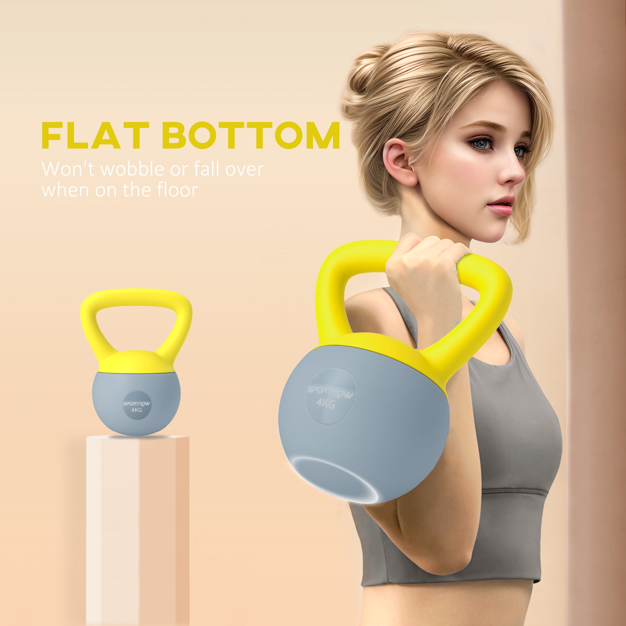SPORTNOW Soft Kettlebell, 4kg Kettle Bell with Non-Slip Handle for Home Gym Weight Lifting and Strength Training, Yellow and Grey - North Peak Garden Furniture