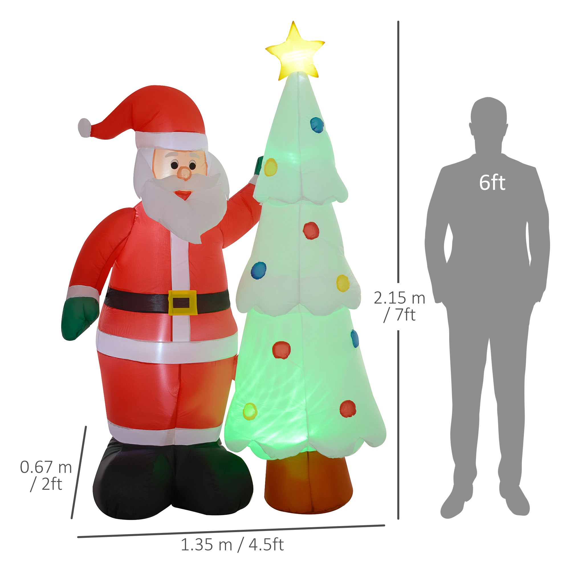 HOMCOM 7ft Christmas Inflatable Decoration Santa Claus and Christmas Tree with Rotating Magic Ball Light, Blow-Up Outdoor LED Yard Display for Lawn Garden Party - North Peak Garden Furniture