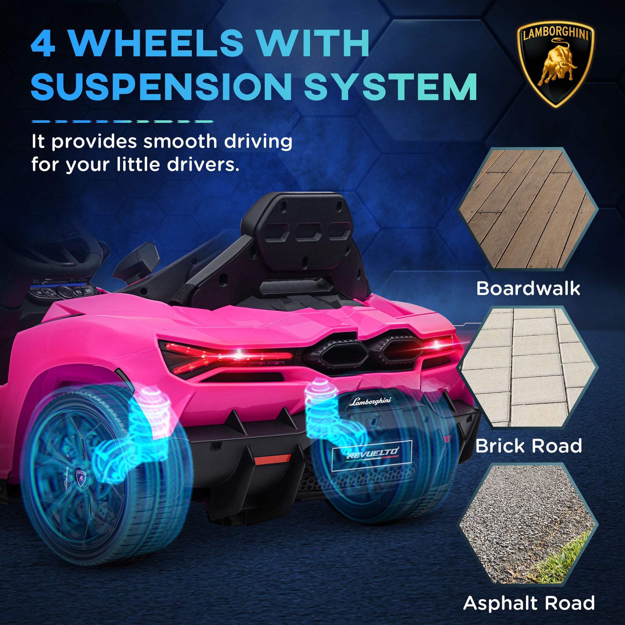 AIYAPLAY Lamborghini Revuelto Licensed 12V Ride on Car w/ Butterfly Doors, Transport Wheels, Suspension, Remote Control, Pink - North Peak Garden Furniture