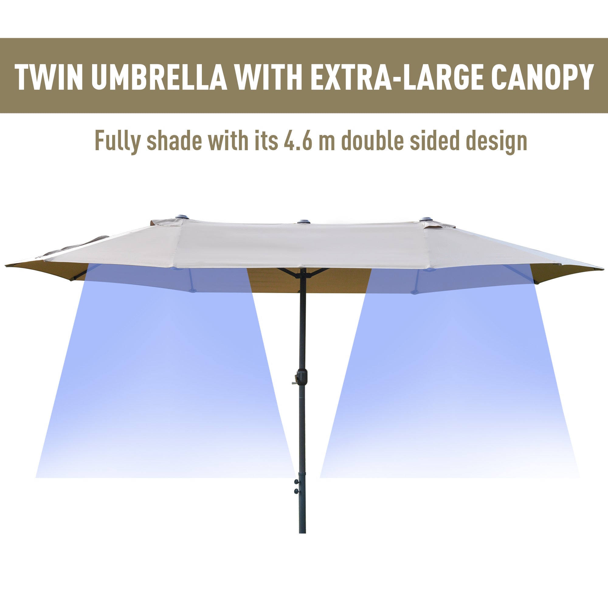 Outsunny 4.6m Garden Parasol Double-Sided Sun Umbrella Patio Market Shelter Canopy Shade Outdoor with Cross Base – Khaki