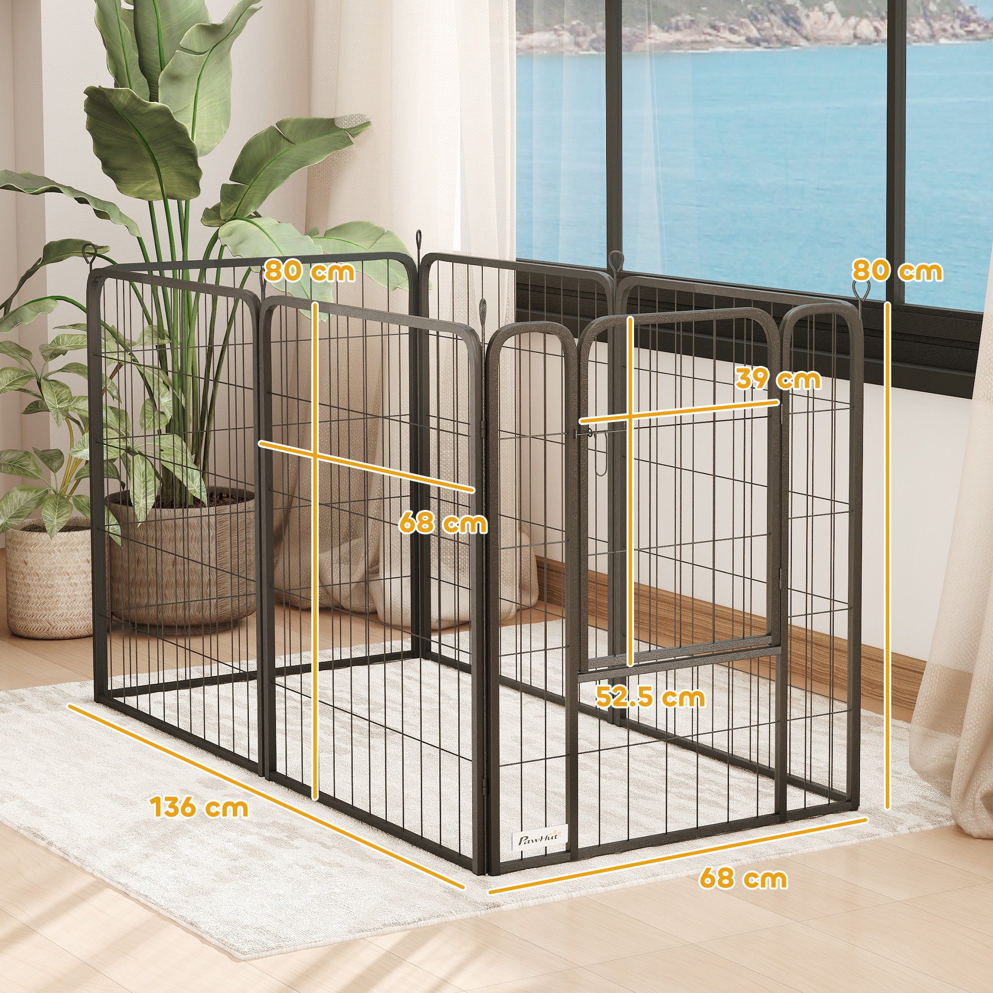 PawHut 6 Panels Heavy Duty Dog Playpen with Secure Door, for Indoor Outdoor, for Garden, Camping, 80cm High - North Peak Garden Furniture