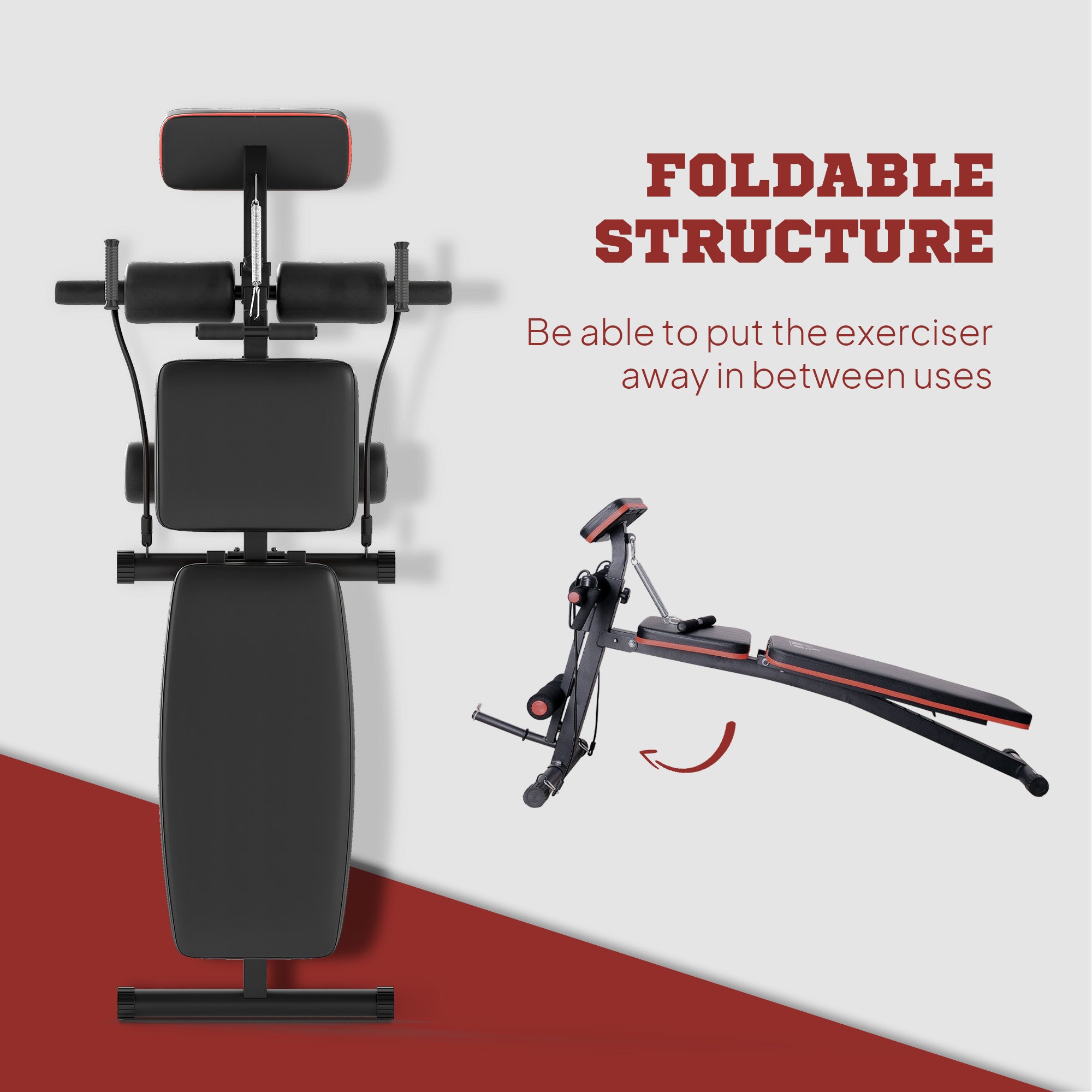 HOMCOM Foldable Weight Bench, Adjustable Strength Training Sit Up Ab Bench Incline/Decline, Red