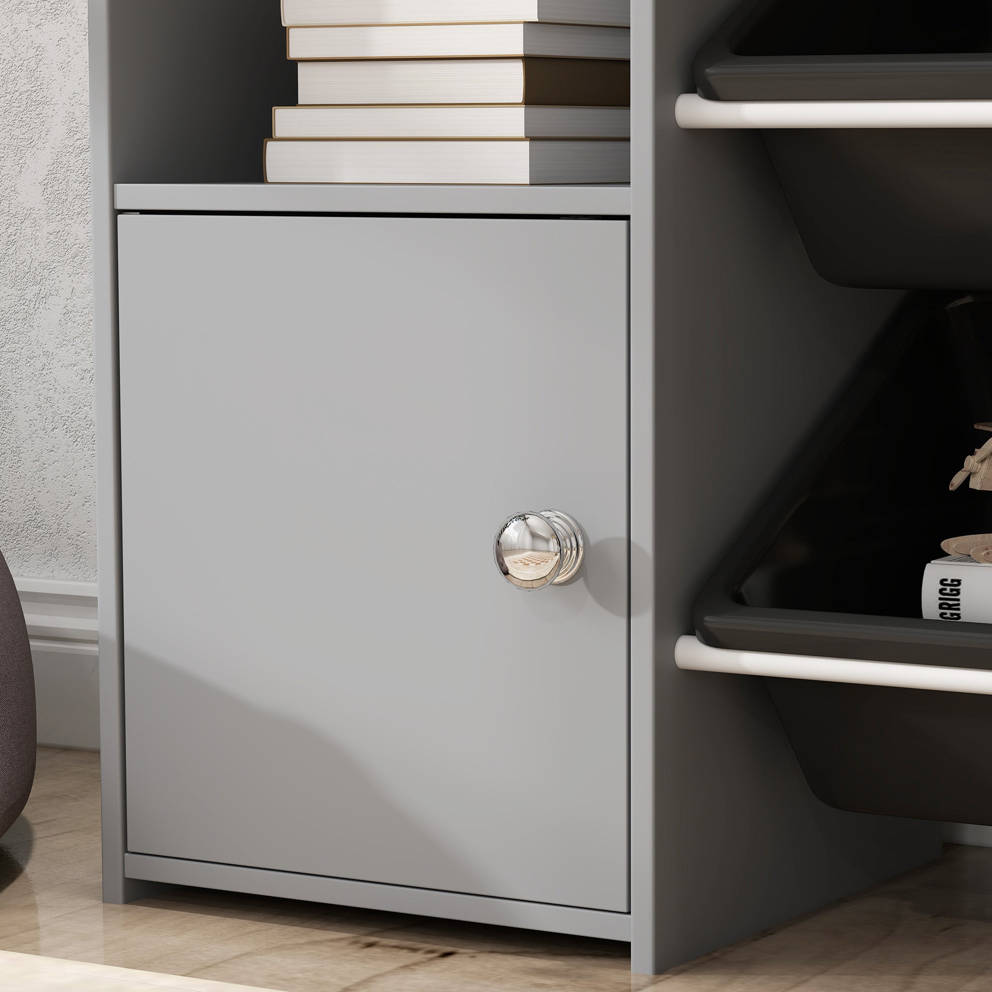 AIYAPLAY Toy Storage Unit with 8 Removable Bins, Storage Shelves, Cabinet, Grey - North Peak Garden Furniture