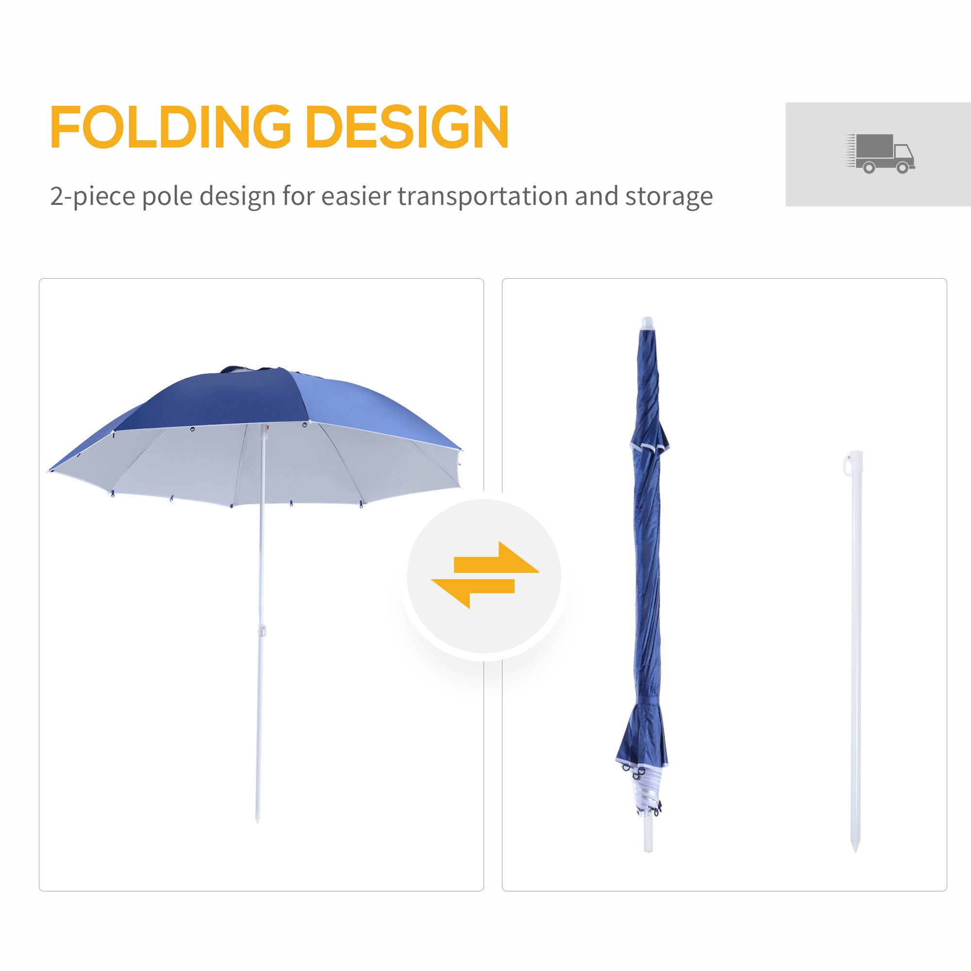 Outsunny 2m Beach Umbrella: UV-Protective Parasol, Coated Blue Polyester & Steel Frame