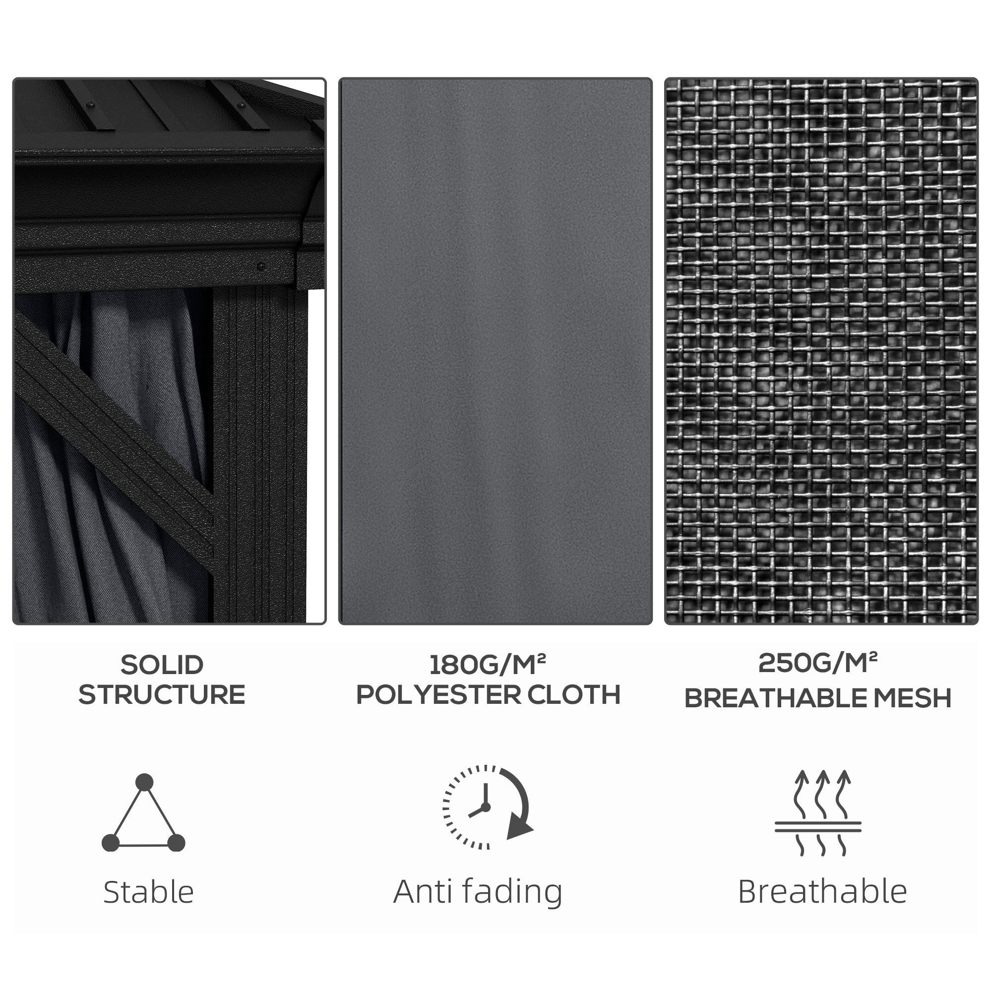 Outsunny 3.65 x 3m Aluminium Hardtop Gazebo, with Accessories - Dark Grey - North Peak Garden Furniture
