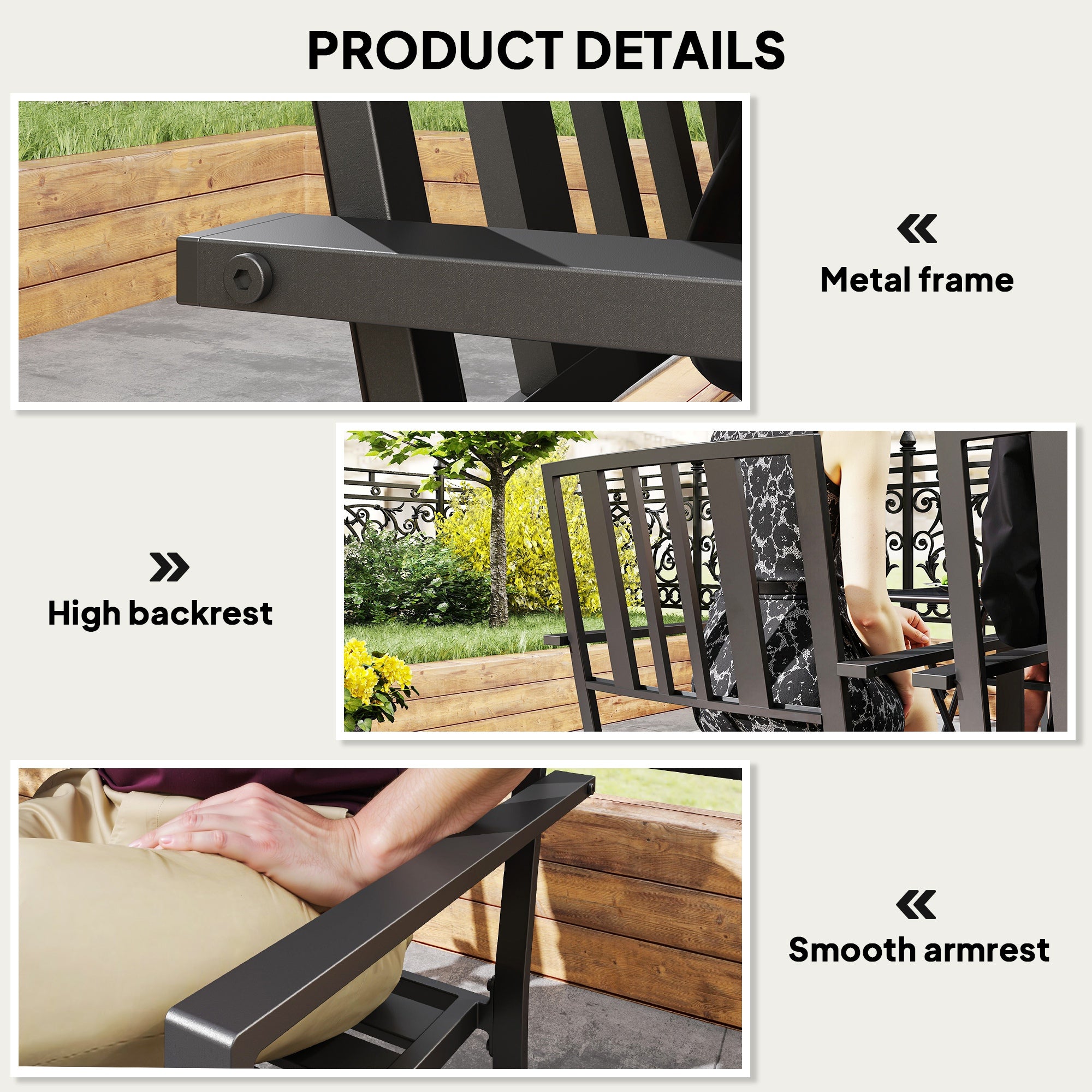 Outsunny Set of Four Minimal Metal Garden Chairs - Black - North Peak Garden Furniture