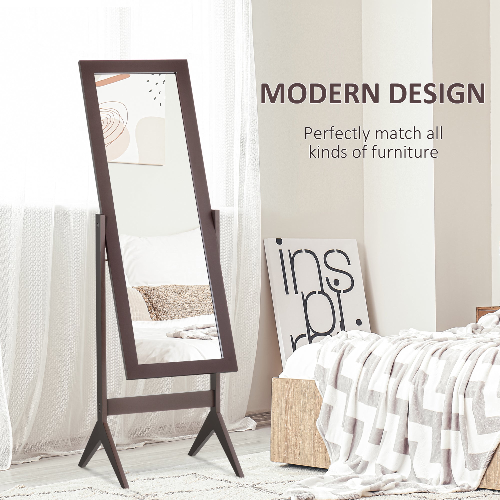HOMCOM Freestanding Dressing Mirror Bedroom Tall Adjustable Angle 148x47cm Brown - North Peak Garden Furniture