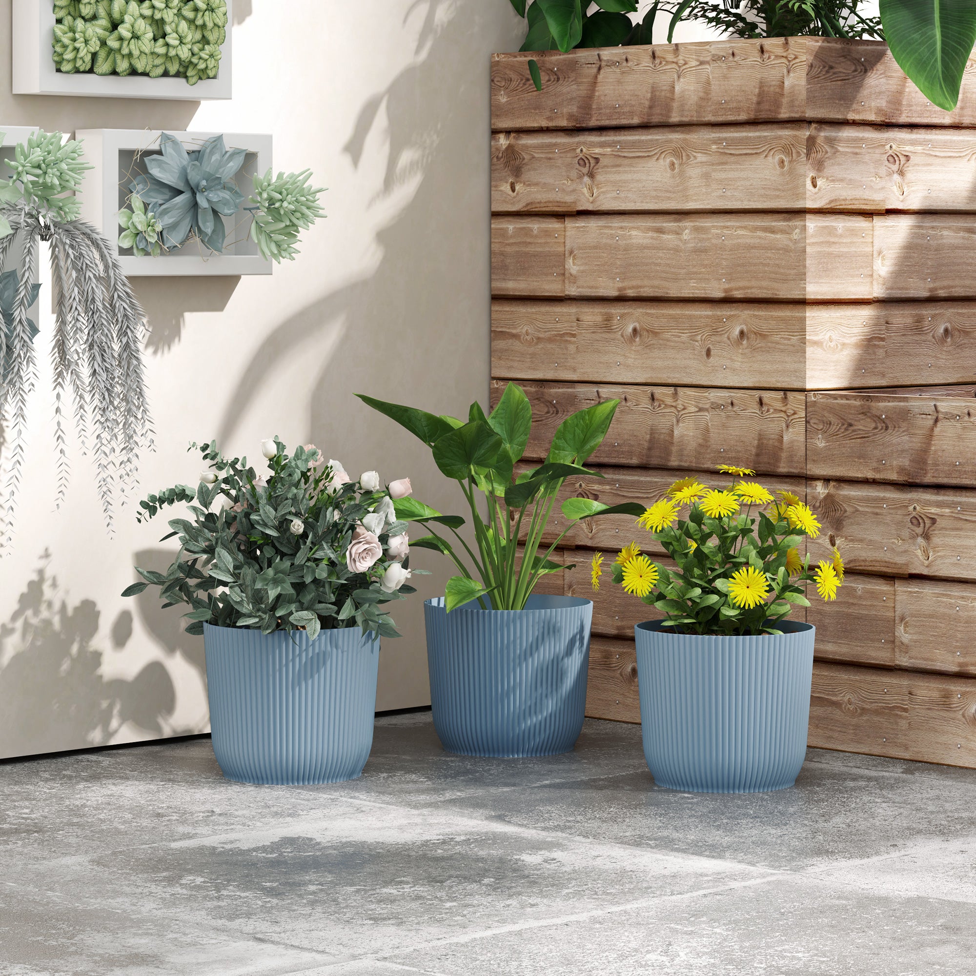 Outsunny Set of Three Ф22cm Planters - Blue - North Peak Garden Furniture