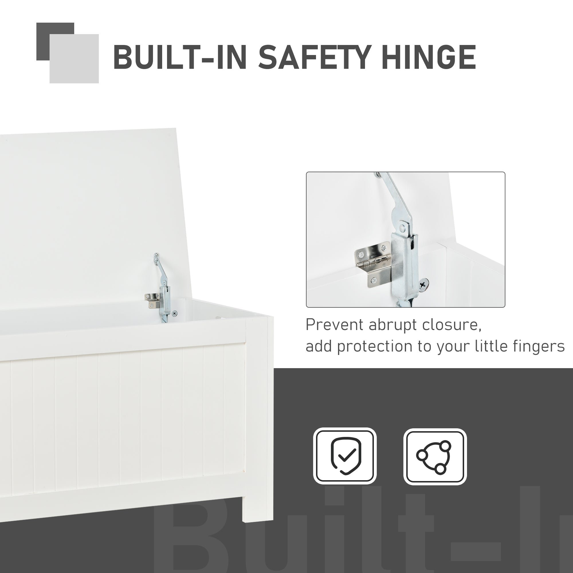 HOMCOM Lift Top Storage Chest Toy Box Organizer with Lid and Safety Hinges for Bedroom Entryway Living Room - White - North Peak Garden Furniture