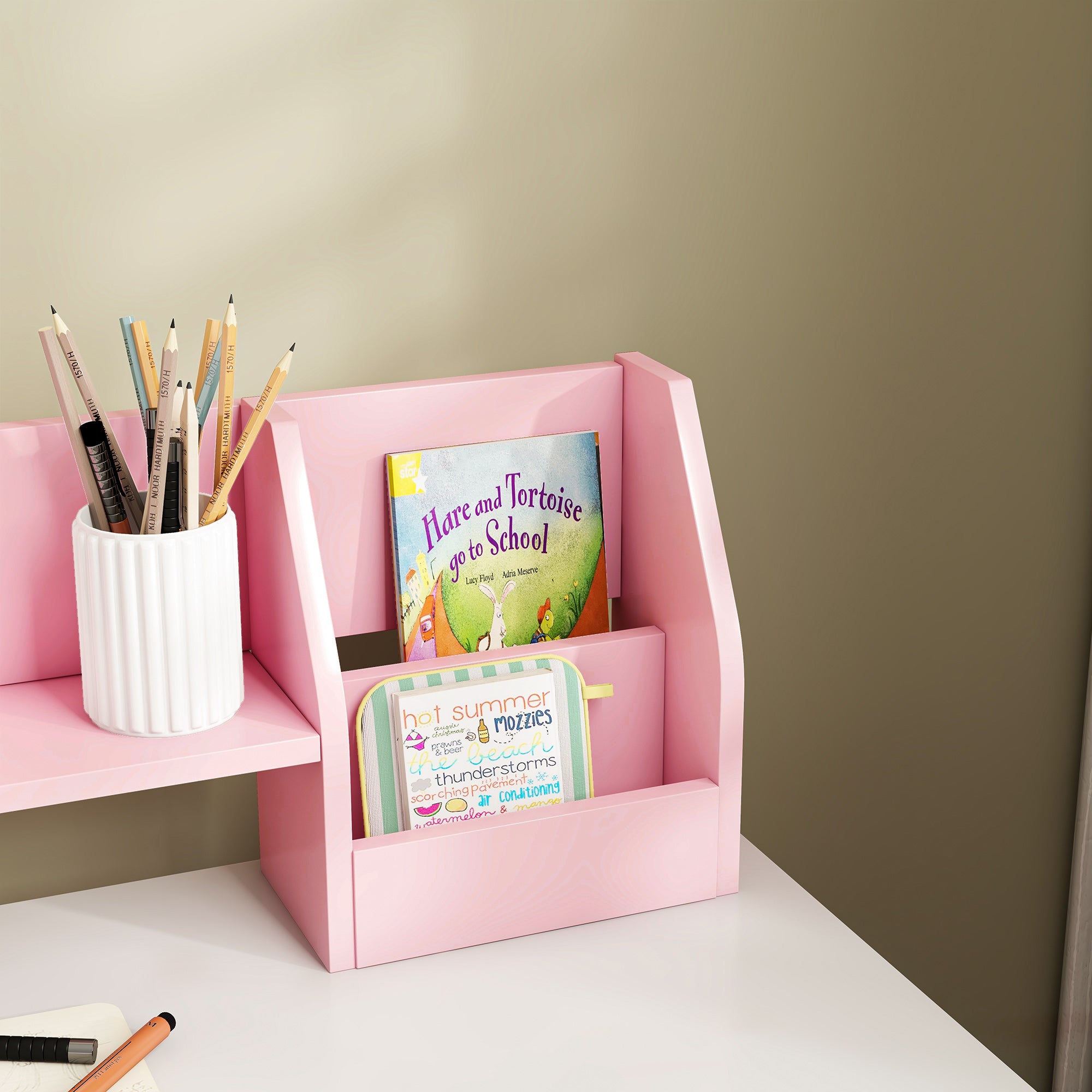 ZONEKIZ Two-Piece Kids Desk and Chair Set with Storage, for Ages 5-8 Years - Pink - North Peak Garden Furniture