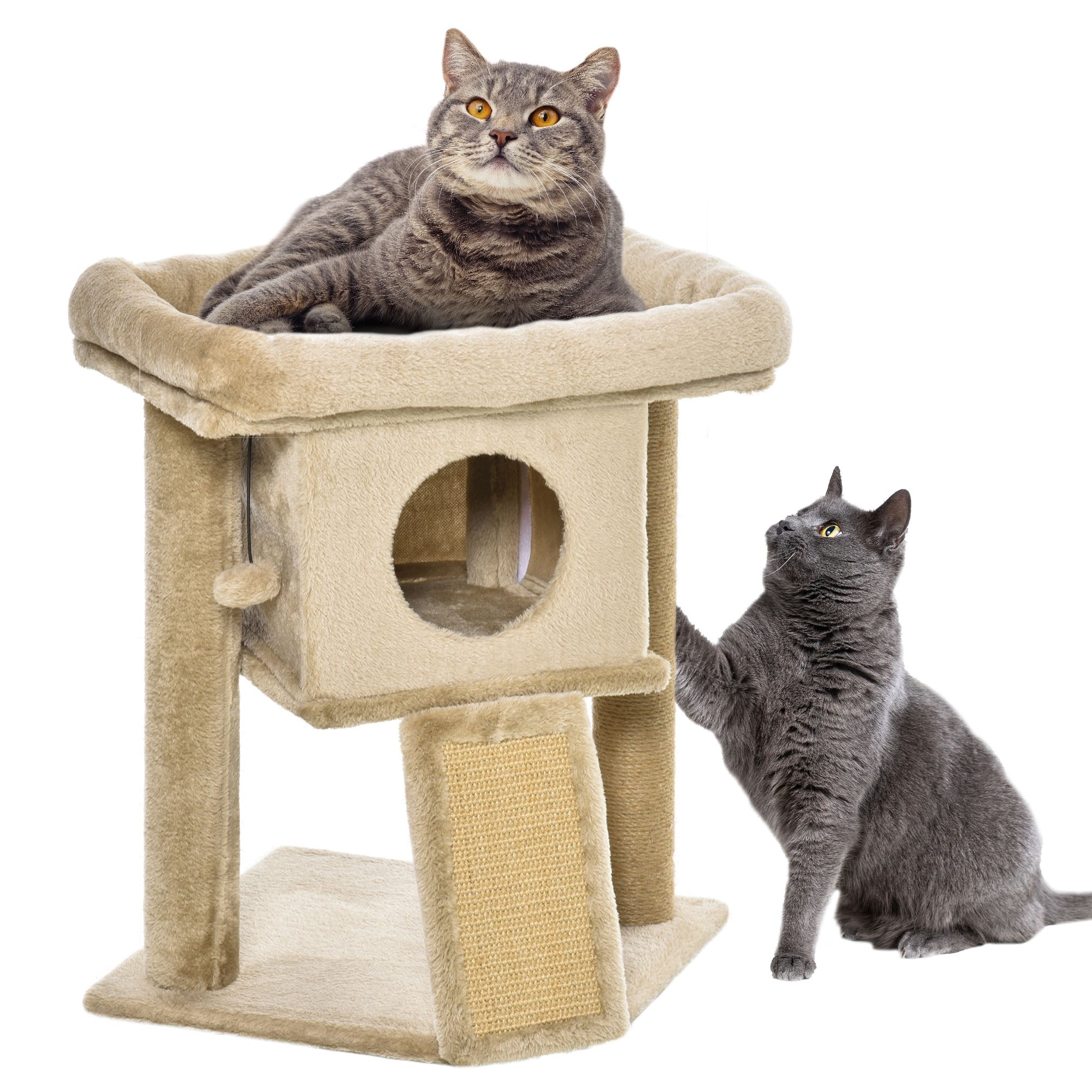 PawHut Cat Tree Tower for Indoor Cats Cat Scratching Post Climbing Activity Centre w/Jute Scratching Pad, Toy Ball, Cat House - Coffee