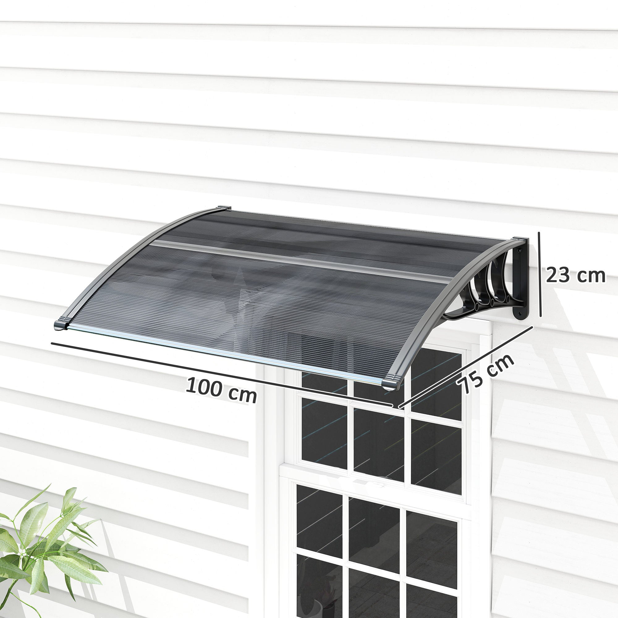Outsunny Door Canopy Awning Outdoor Window Rain Shelter Cover for Front/Back Door Porch Black 100 x 75cm