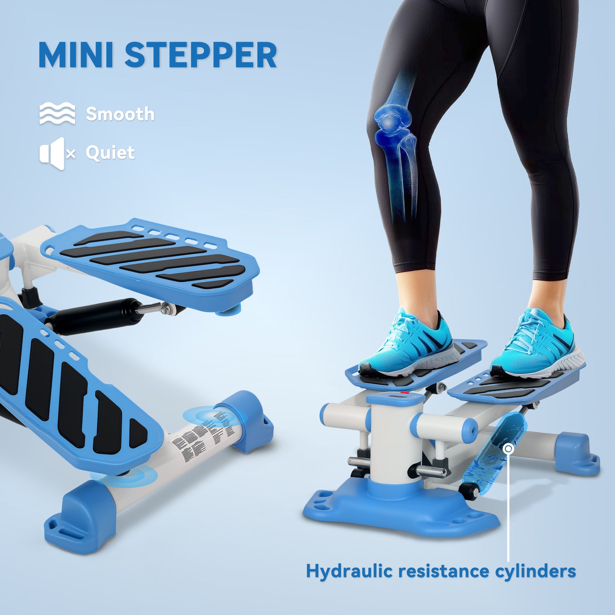 HOMCOM Portable Mini Stepper, Steppers for Exercise Workout with LCD Display Monitor, Anti-skid Foot Pedals for Home Gym Office, Blue - North Peak Garden Furniture