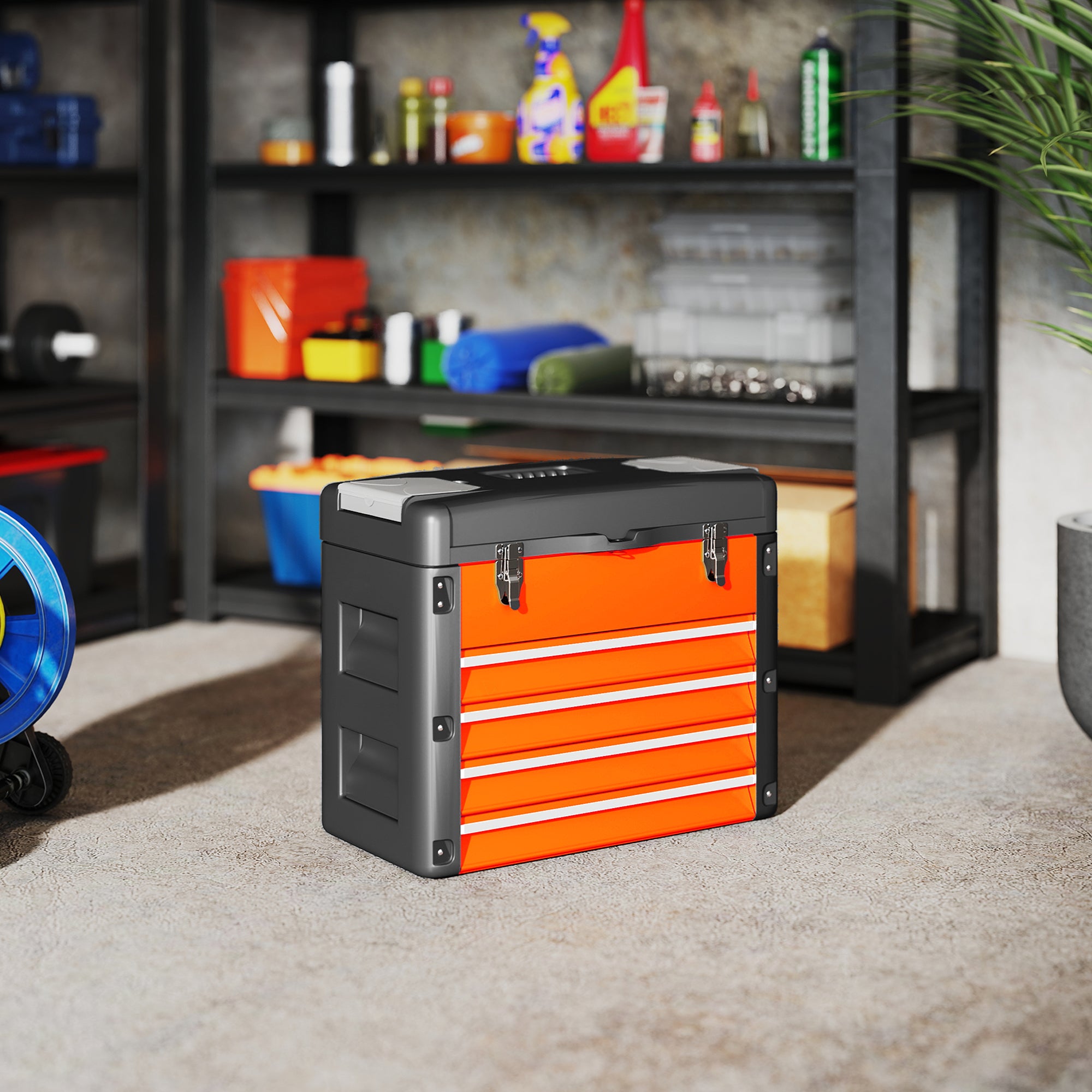 HOMCOM 4 Drawers Large Toolbox - Orange - North Peak Garden Furniture