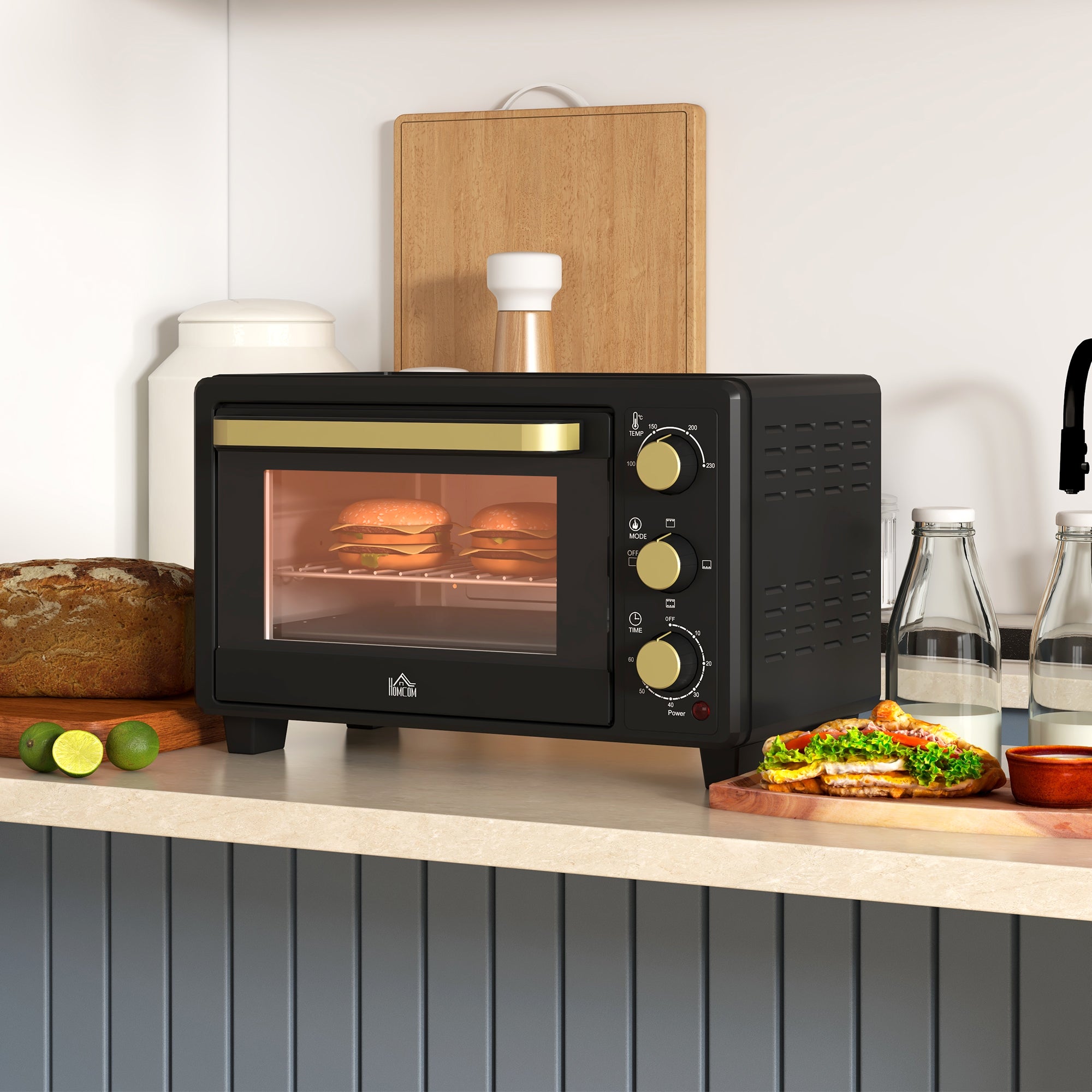 HOMCOM 16L Mini 1400W Countertop Oven - Black - North Peak Garden Furniture