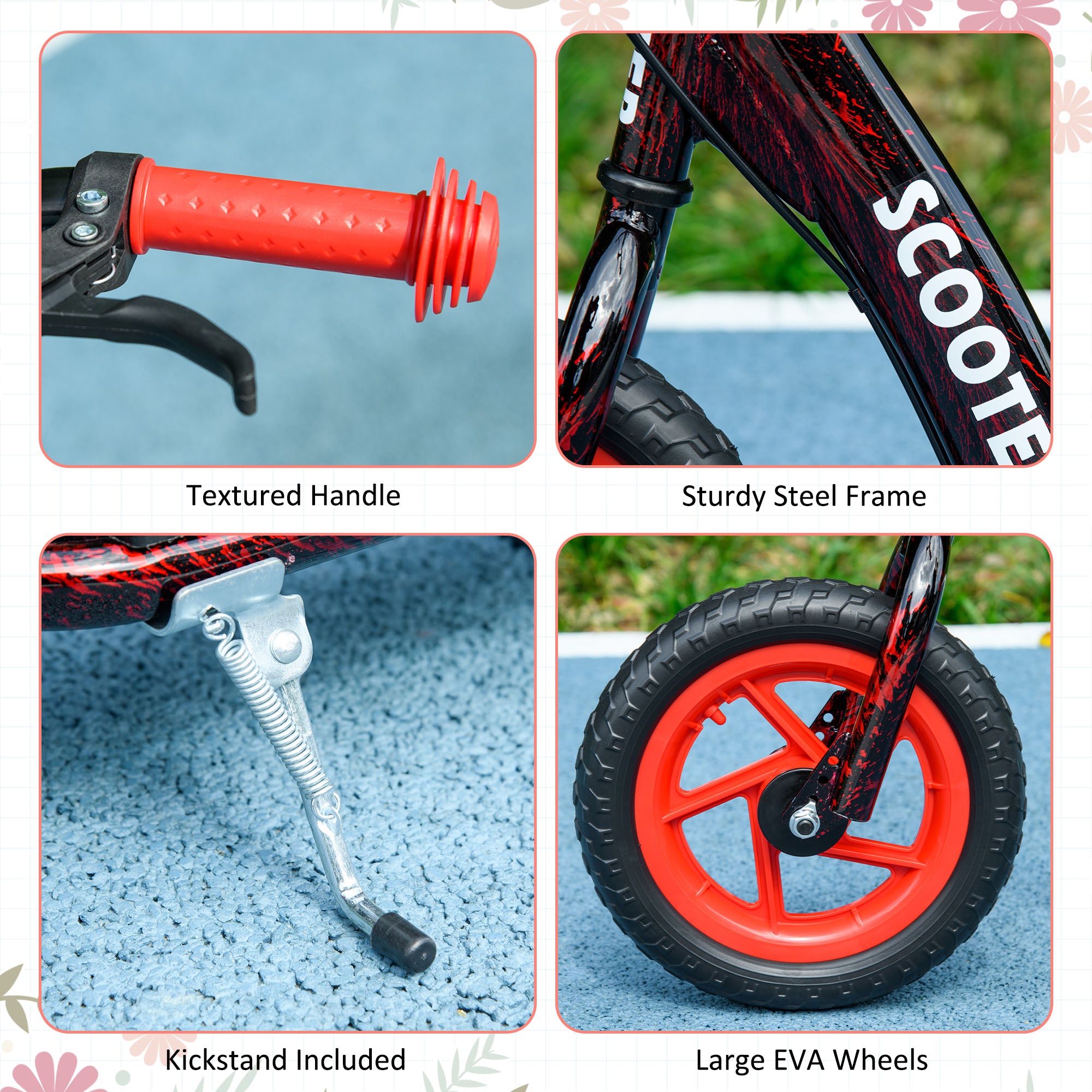 AIYAPLAY Kids Scooter with Adjustable Handlebar, Children's Kick Scooter with Non-slip Footplate, Rear Brake, Kickstand, Red - North Peak Garden Furniture