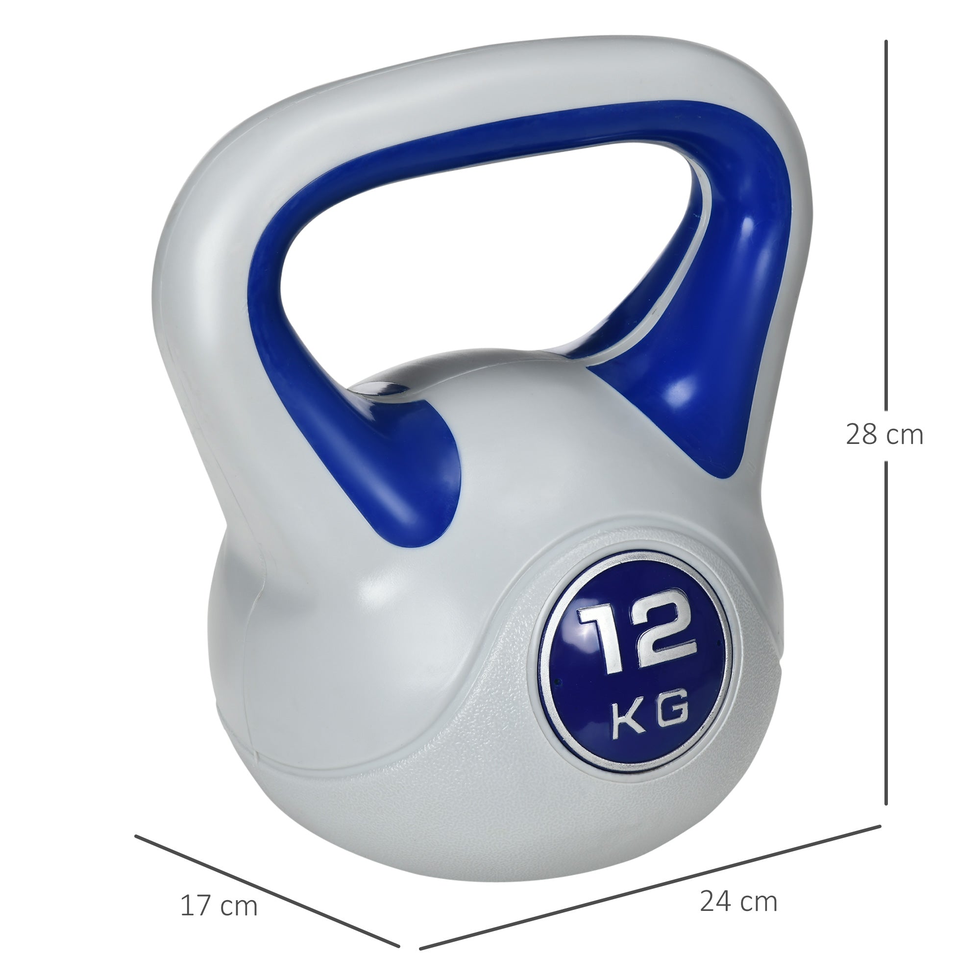 SPORTNOW Kettlebell, 12kg Kettle Bells with Handle for Home Gym Weight Lifting and Strength Training, Dark Blue and Grey - North Peak Garden Furniture