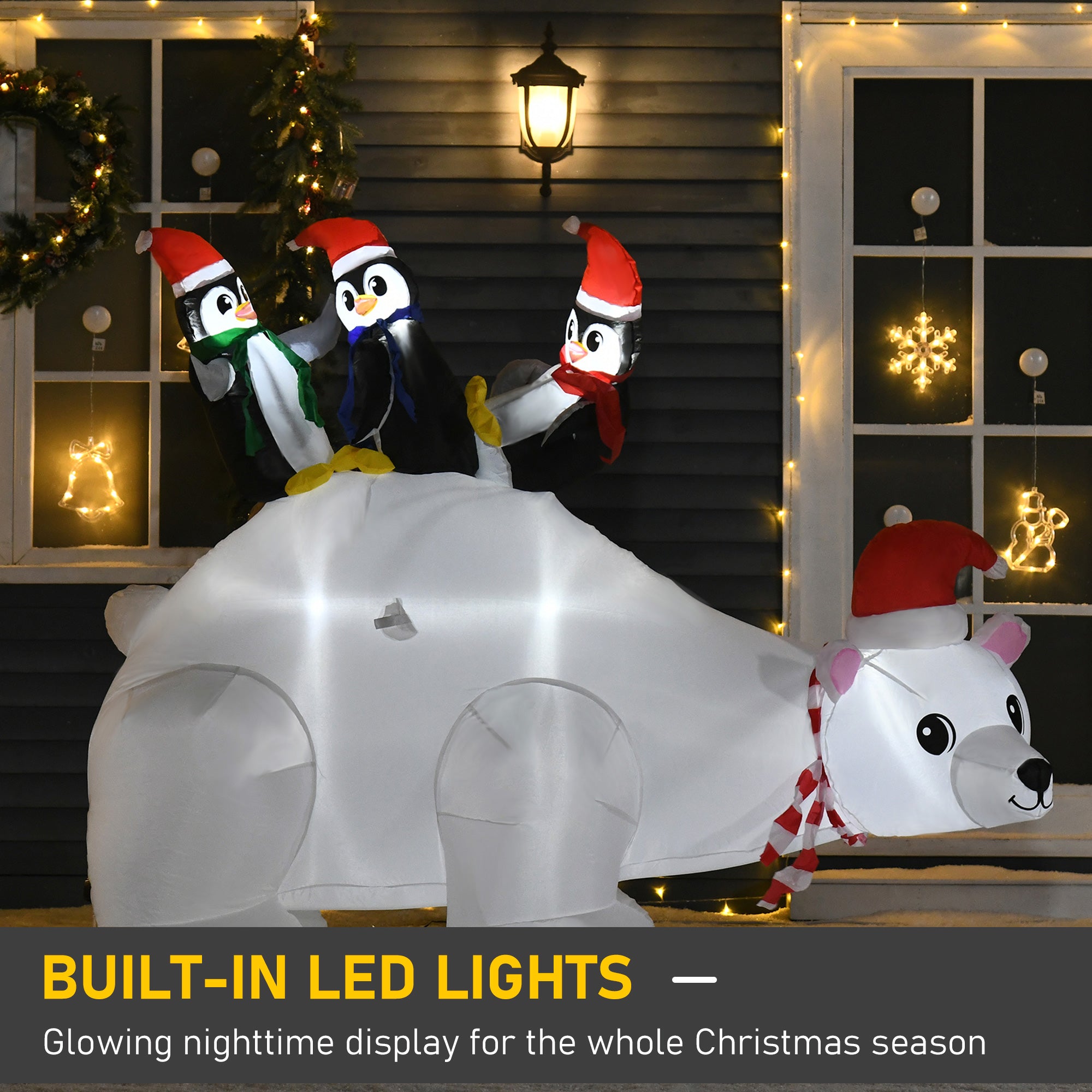 HOMCOM 5ft Outdoor Christmas Inflatable with LED Light, Lighted Blow up Polar Bear with Three Penguins, Giant Yard Party Decoration for Home Garden Lawn Party Prop - North Peak Garden Furniture