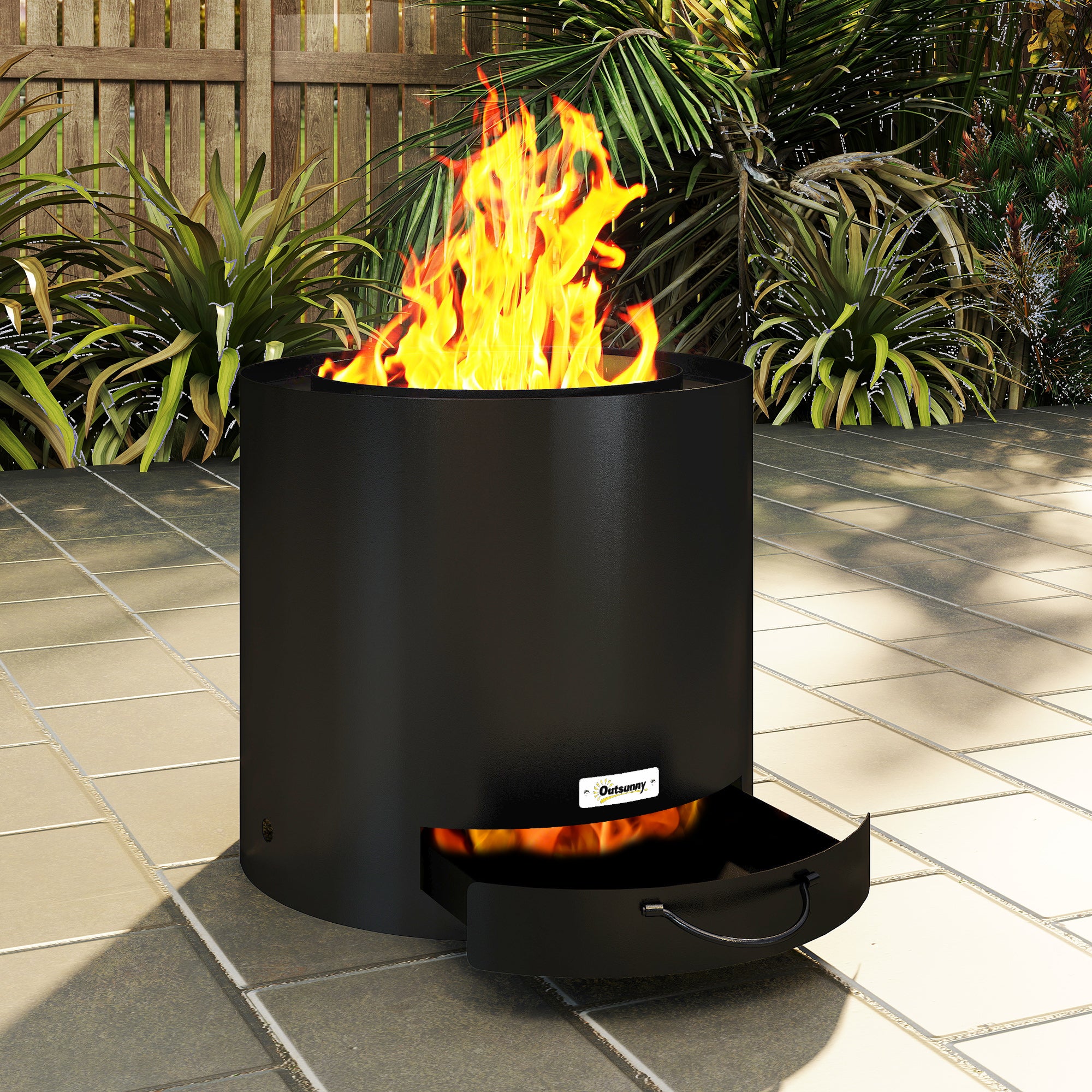 Outsunny Metal Wood-burning Fire Pit with Fire Poker - Black - North Peak Garden Furniture