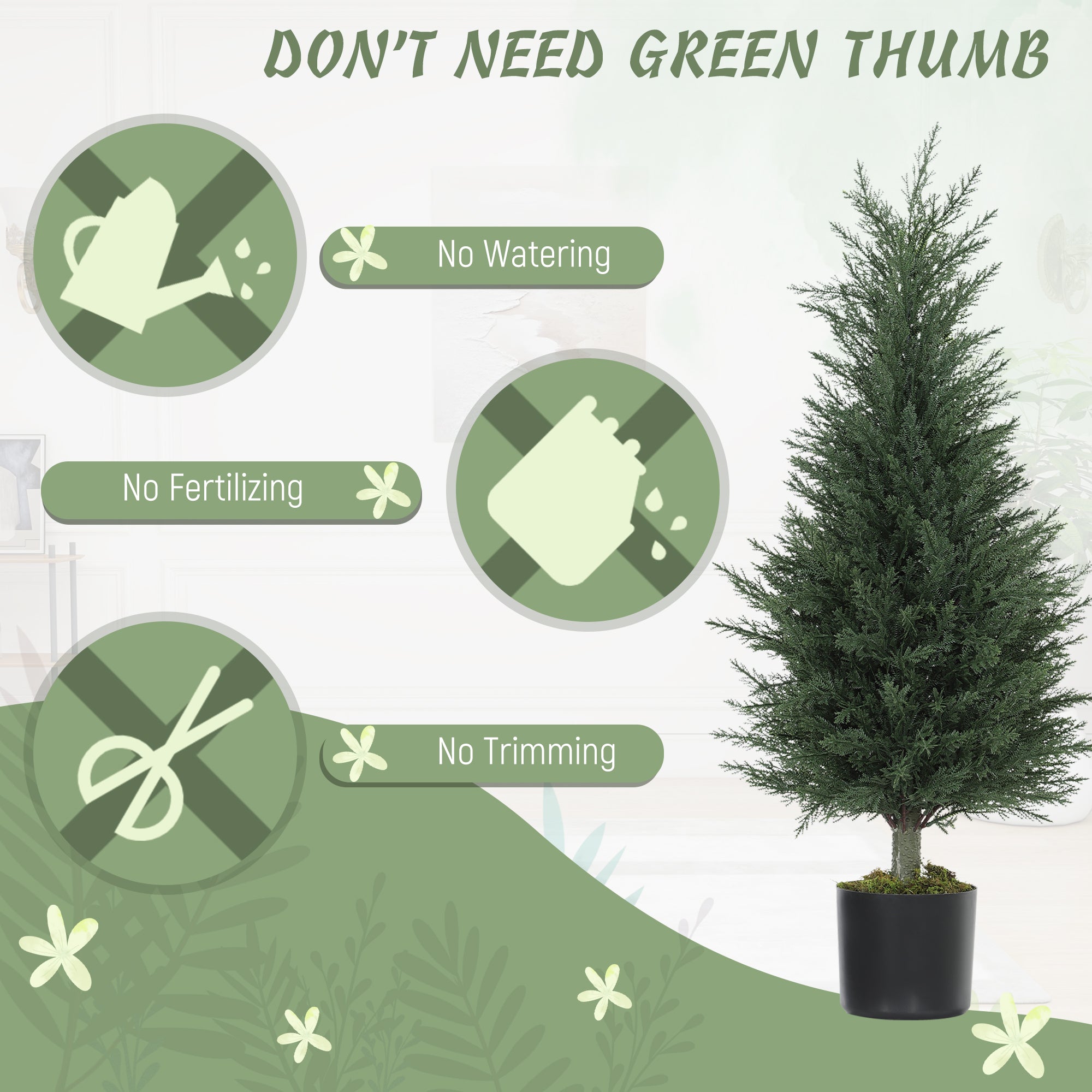 HOMCOM Set of 2 Decorative Artificial Plant, 90 cm Cypress Tree with 362 Leaves in Pot, UV-Resistant Plastic Fake Tree for Indoor Outdoor Home Office - North Peak Garden Furniture