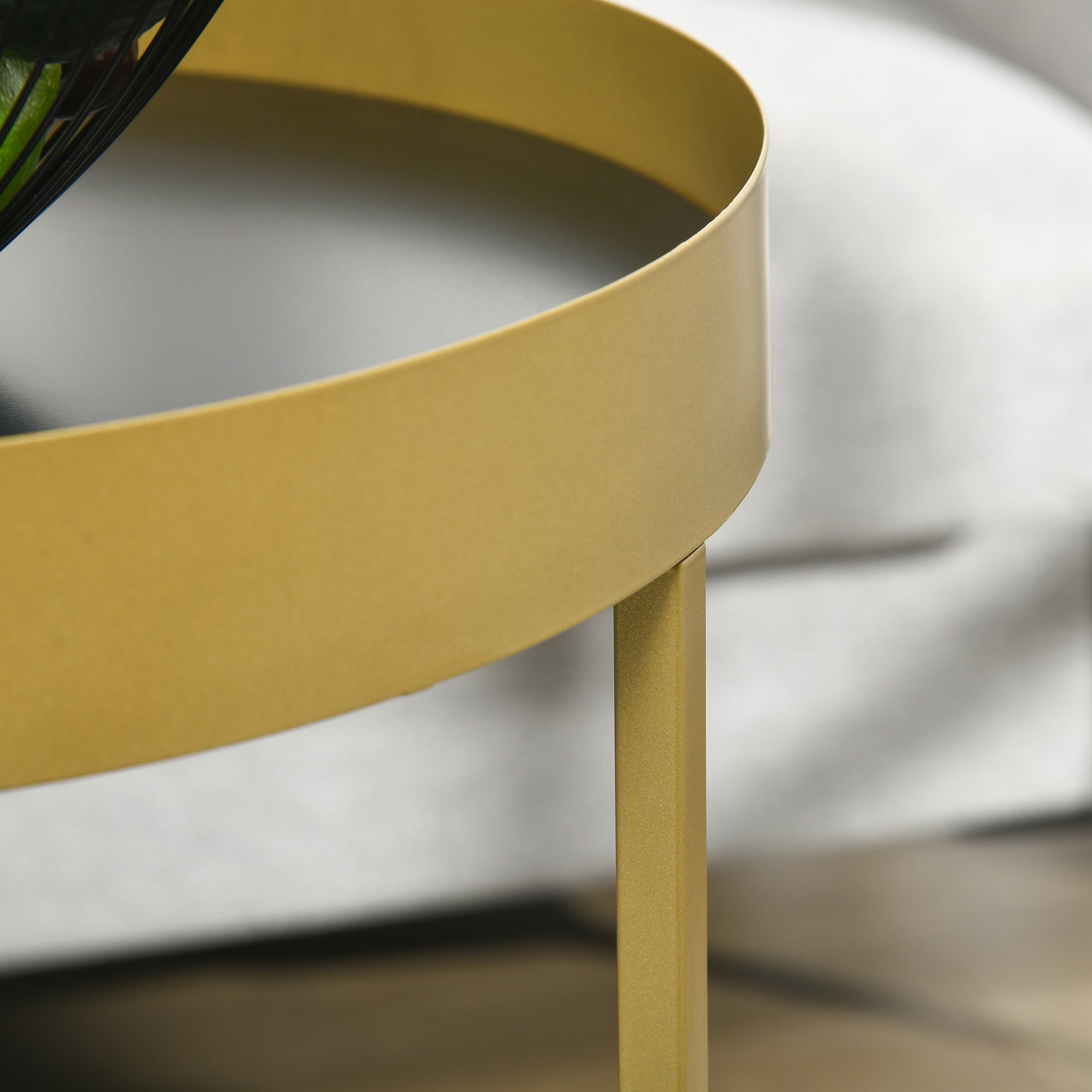 HOMCOM Nest of Tables, Round Coffee Table Set of 2, Nesting Tables with Embedded Tabletop and Metal Frame, Gold Side Table for Living Room, Bedroom - North Peak Garden Furniture