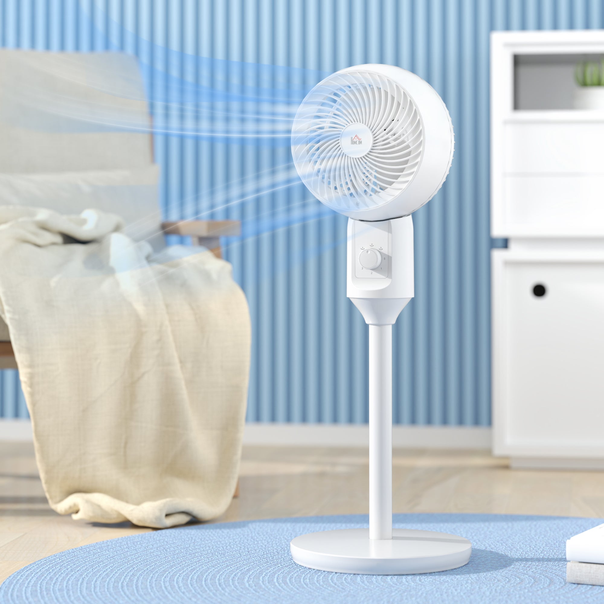 HOMCOM 9" Pedestal Fan, 70° Oscillation 90° Vertical Tilt Oscillating Air Circulator with 3 Speeds, Standing Fan for Home Office, Bedroom, White