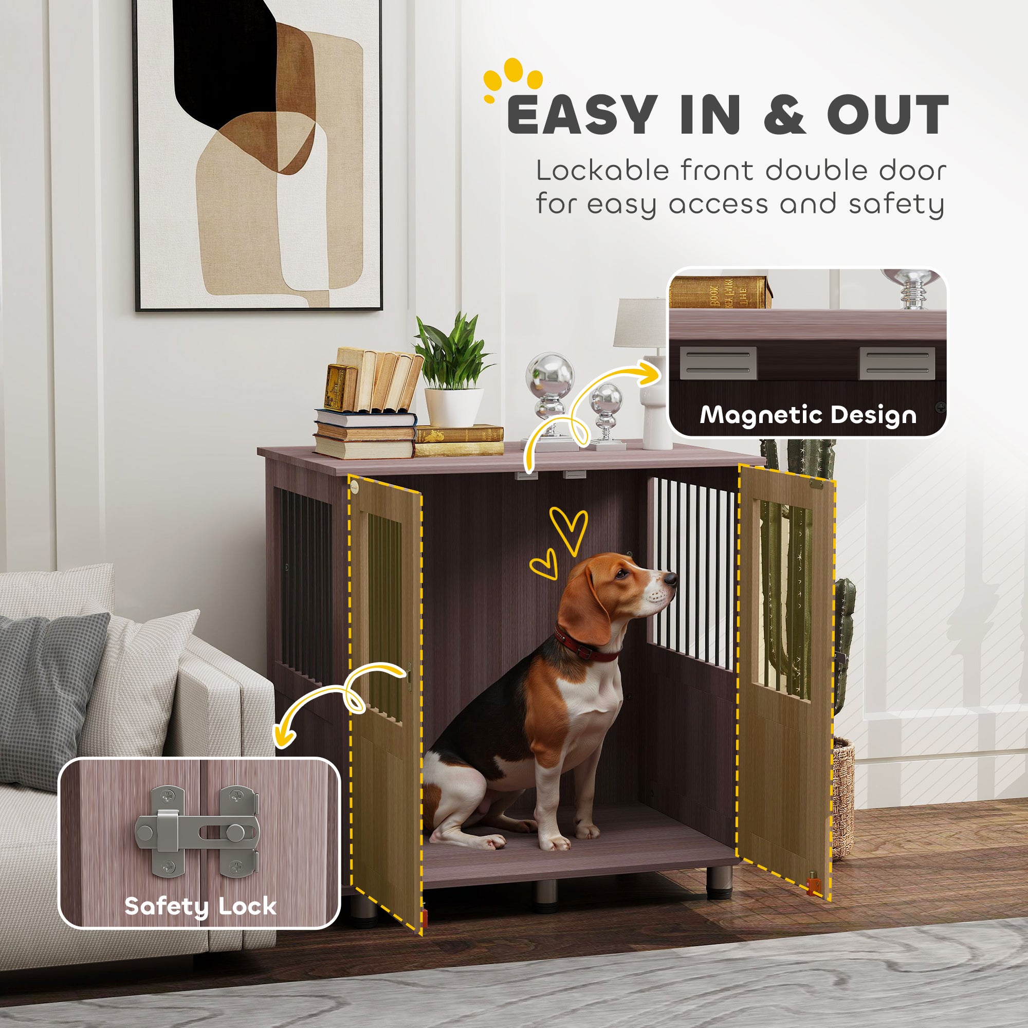 PawHut Dog Crate Table for Medium and Large Dogs with Magnetic Door for Indoor Use, 85 x 55 x 75 cm, Purple - North Peak Garden Furniture