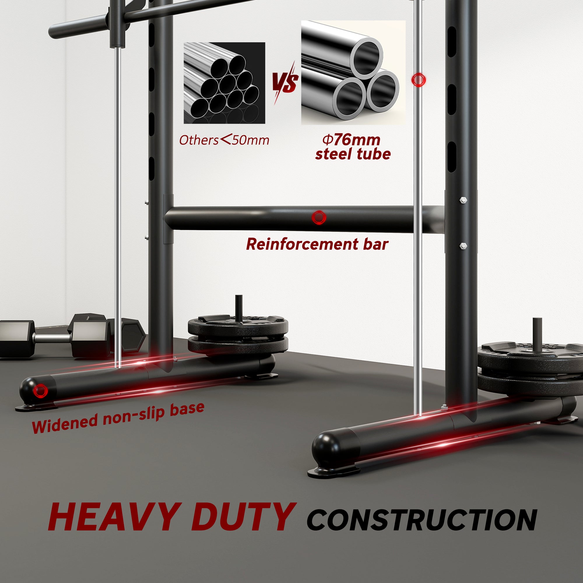 HOMCOM Adjustable Squat Rack, with Pull Up Bar, Barbell Bar for Home Gym