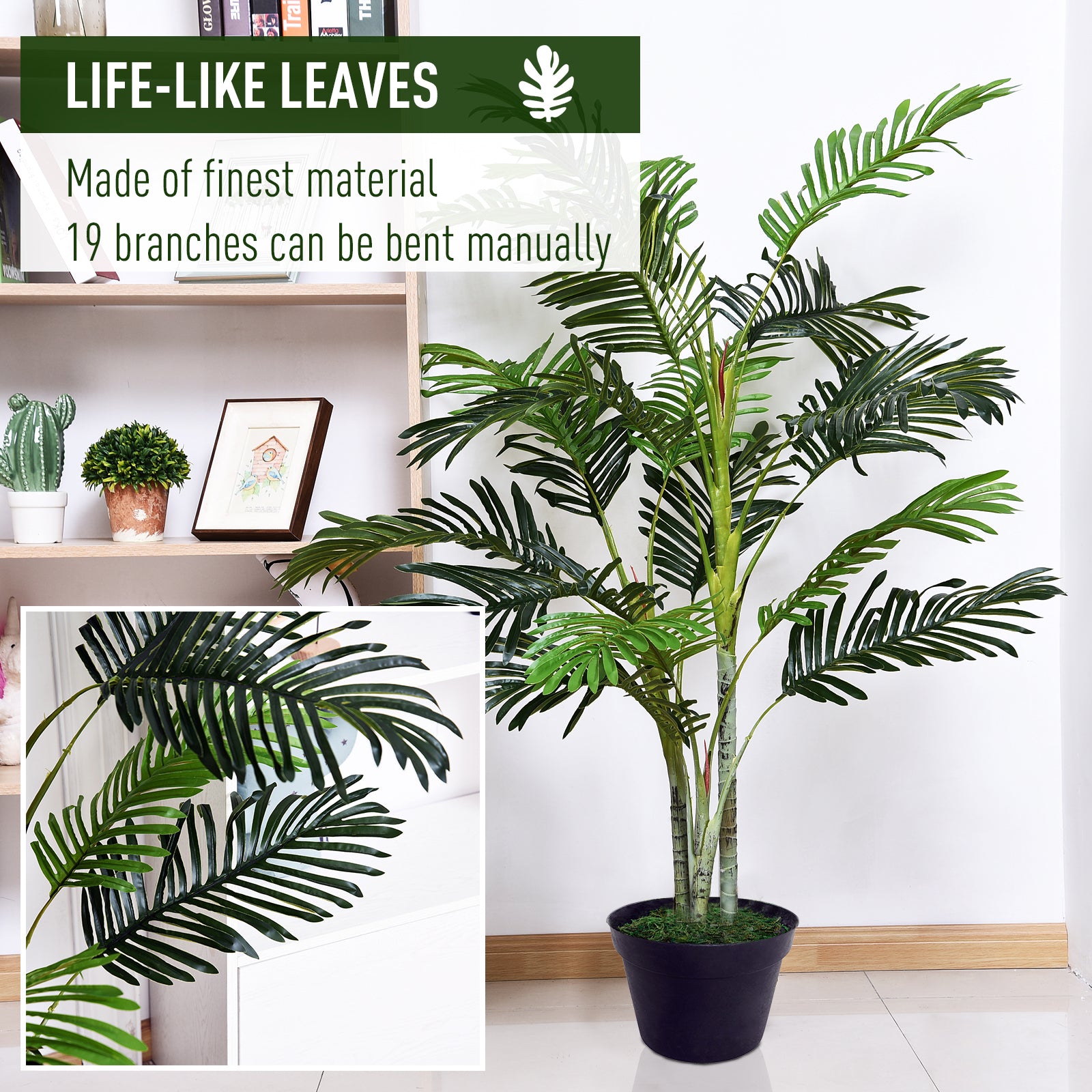 Outsunny 150cm(5ft)  Artificial Palm Tree Decorative Indoor Faux Green Plant w/Leaves Home Décor Tropical Potted Home Office