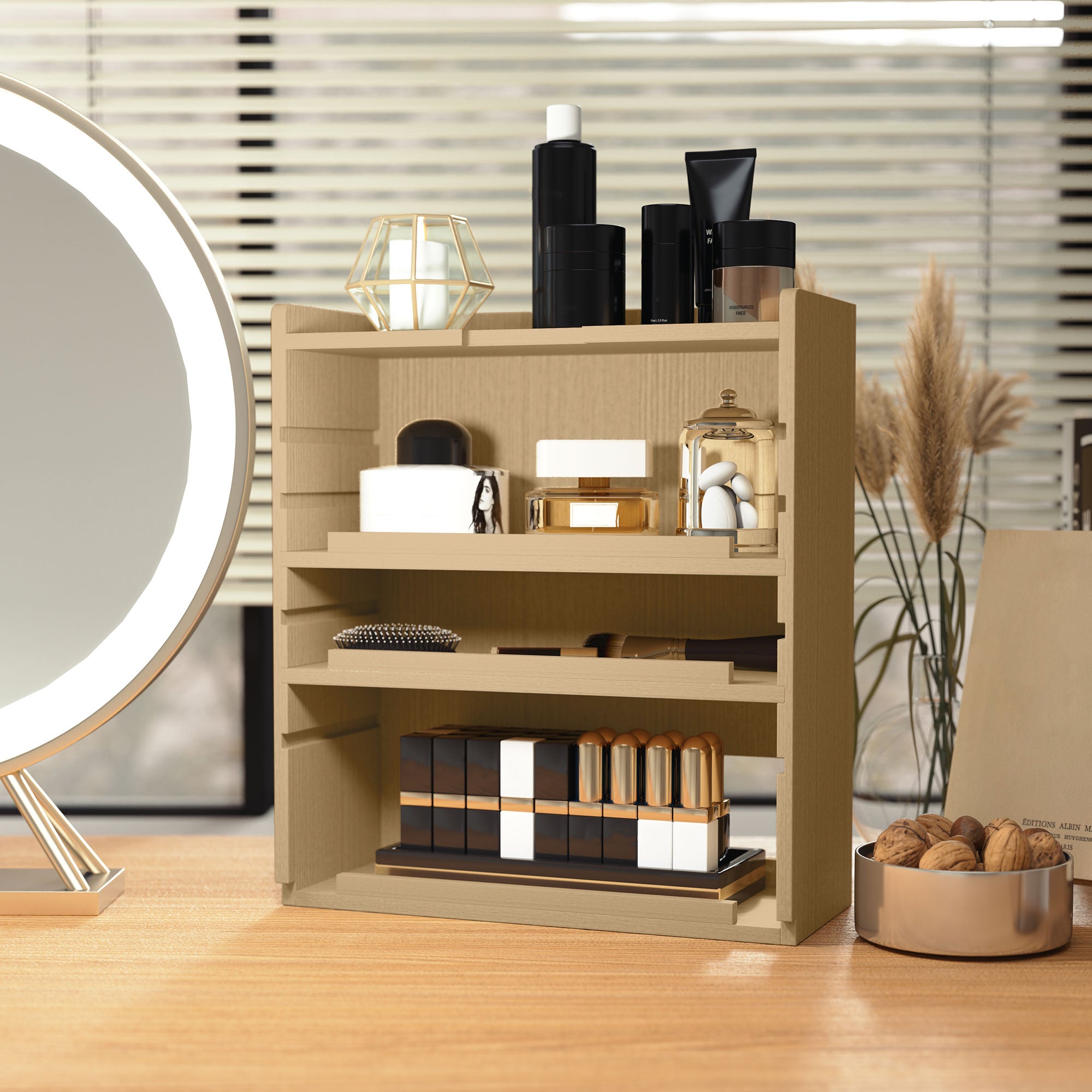 HOMCOM Four-Tier Desktop Organiser - Oak Tone - North Peak Garden Furniture