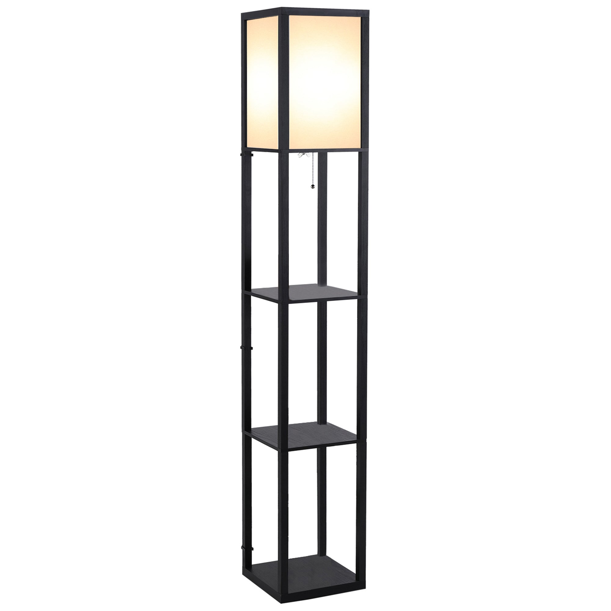 HOMCOM 3-Tier Floor Lamp, Floor Light with Storage Shelf, Reading Standing Lamp for Living Room, Bedroom, Kitchen, Dining Room, Office, Dorm, 160cm, Black - North Peak Garden Furniture