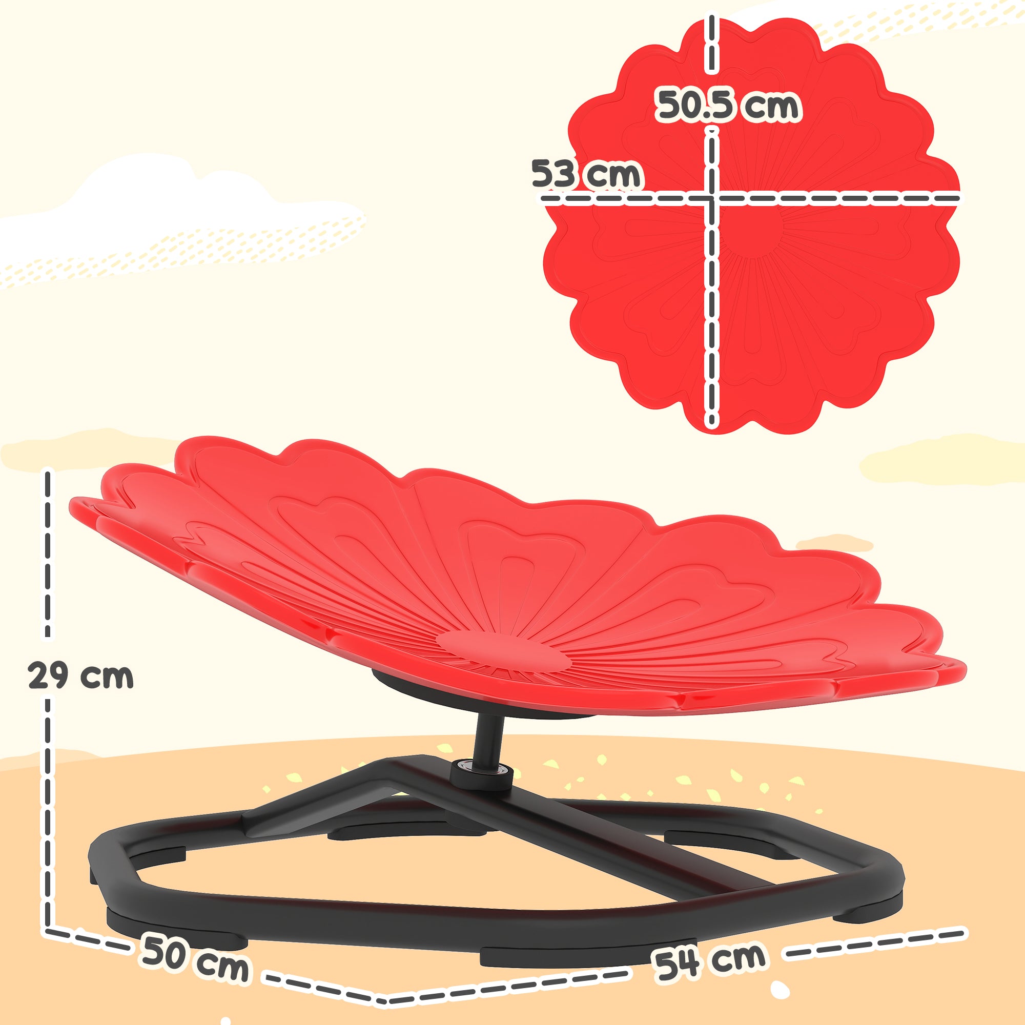 AIYAPLAY Flower-Shaped Sensory Spinning Chair with Non-Slip Base for Balance/Coordination, Red