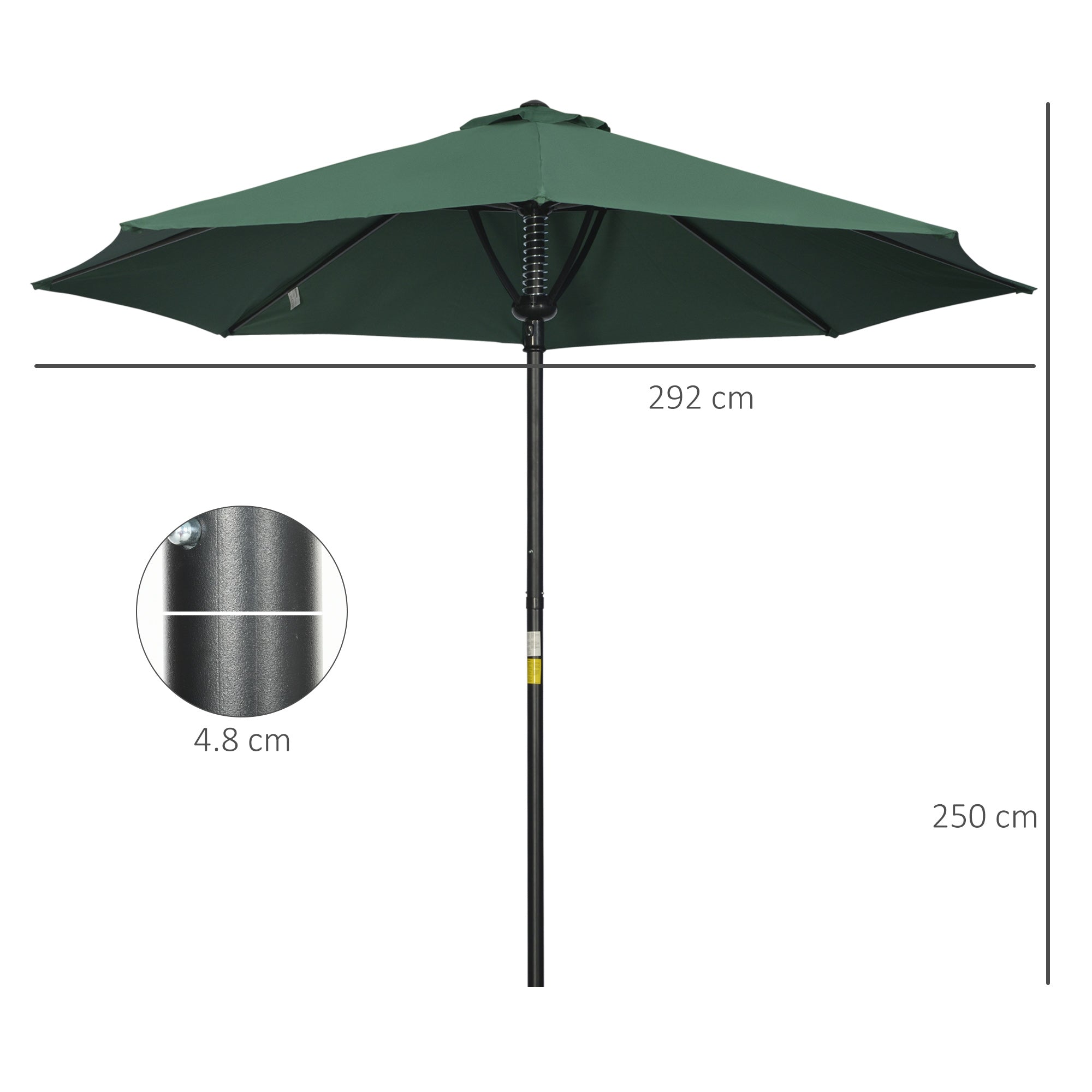 Outsunny Garden 3(m) Parasol Umbrella, Outdoor Market Table Umbrella Sun Shade Canopy with 8 Ribs, Easy Push to Open, Green - North Peak Garden Furniture