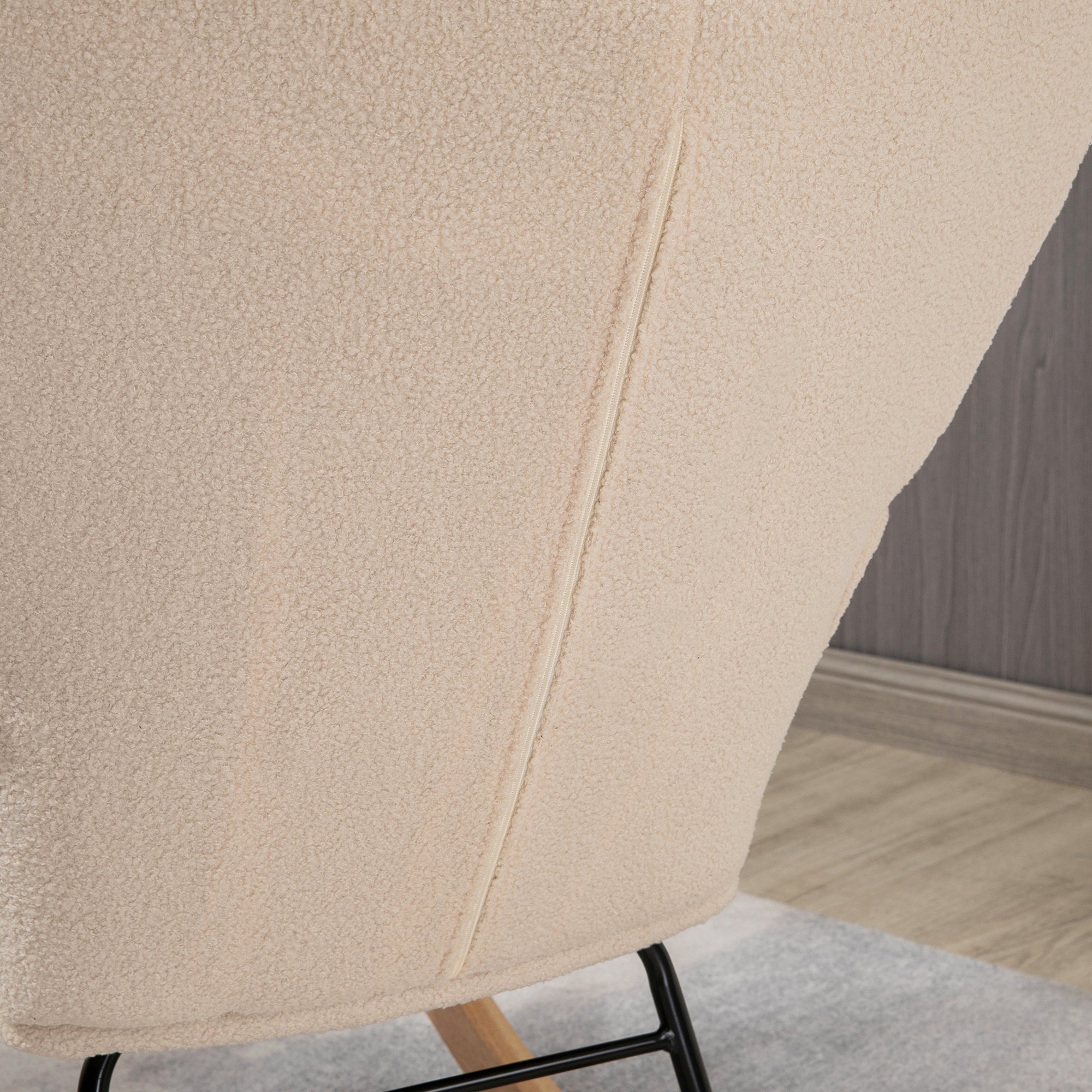 HOMCOM Berber Fleece Nursery Glider Rocker for Nursing, Wingback Rocking Chair for Living Room, Beige - North Peak Garden Furniture