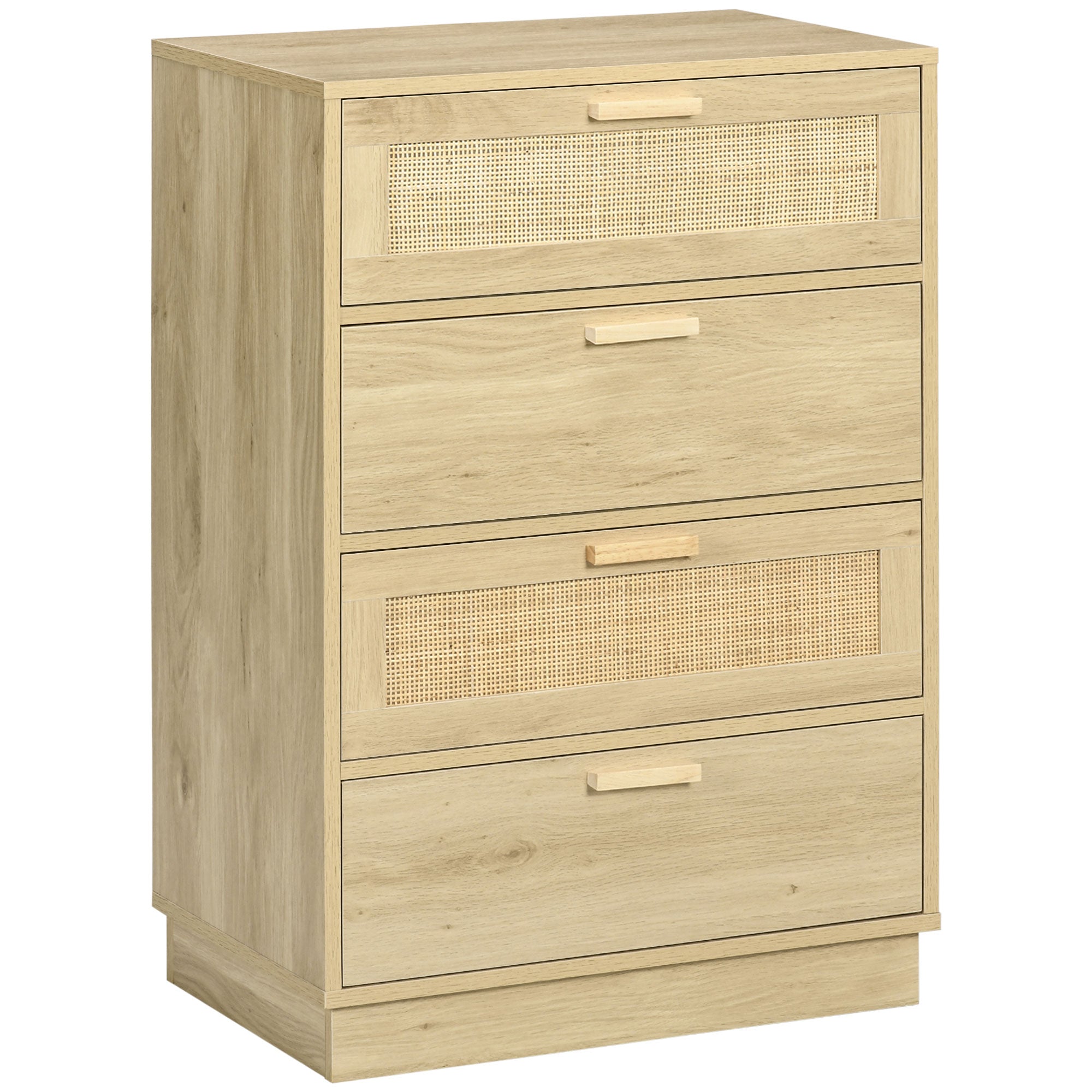 HOMCOM Chest of Four Rattan Weave Panel Drawers - Wood-Effect - North Peak Garden Furniture