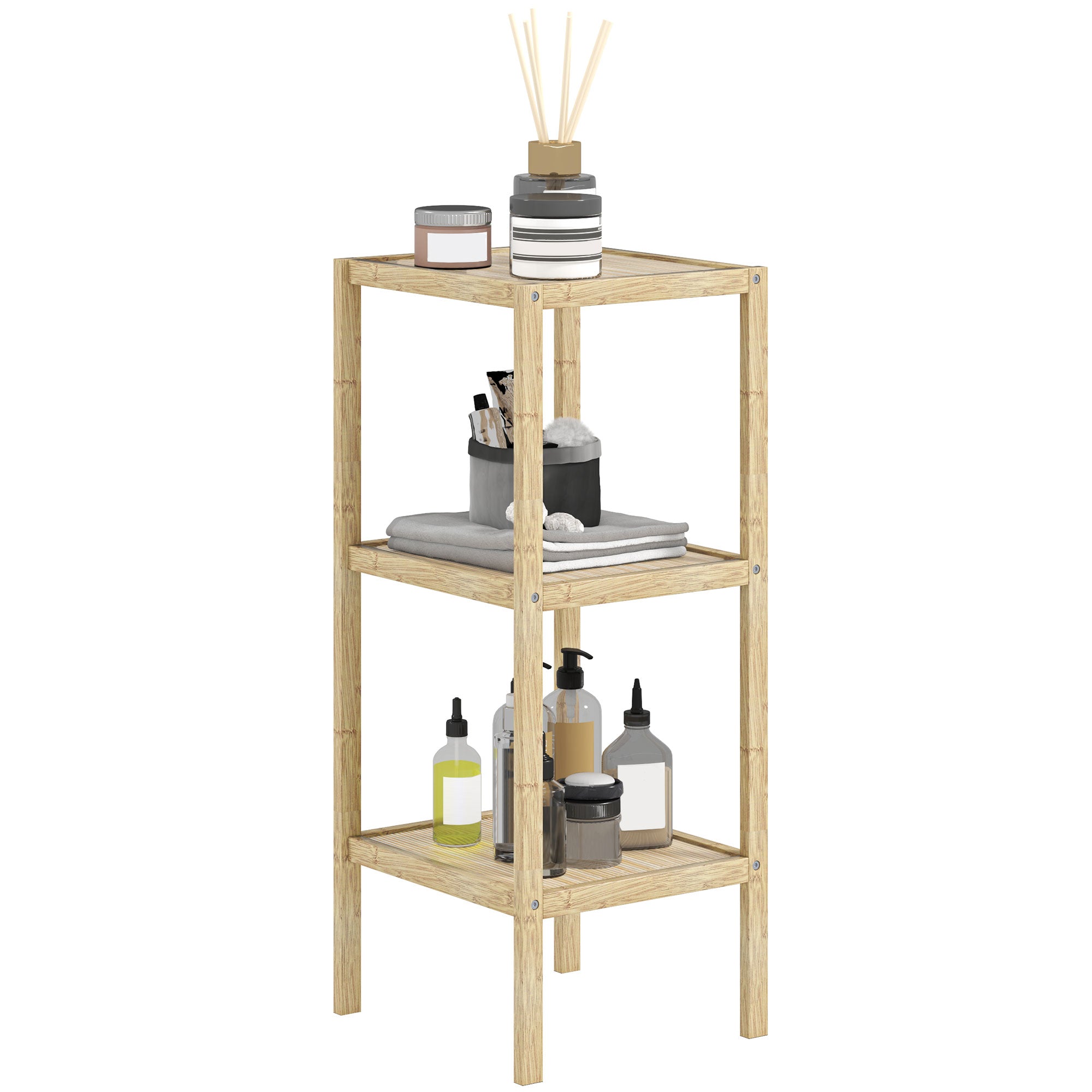HOMCOM 3-Tier Bamboo Bathroom Storage Shelves, Freestanding Storage Shelving Unit, Multifunctional Display Plants Stand Shelf Rack Organiser, Natural - North Peak Garden Furniture