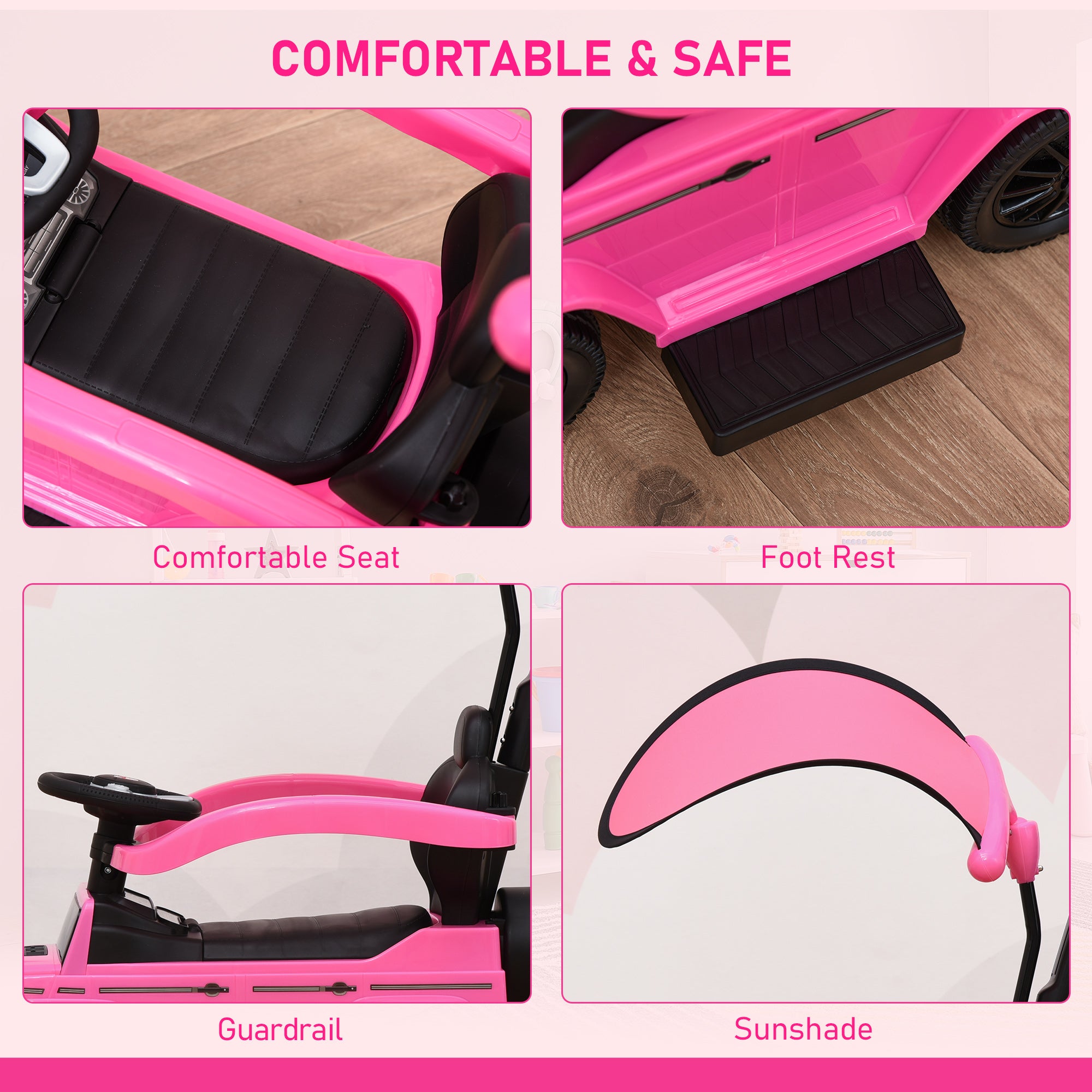 HOMCOM 3 in 1 Kids Children Ride on Push Car Toddler Sliding Car G350 Licensed Walker Foot to Floor Slider Push-Along with Horn Steering Wheel NO POWER Manual, Pink - North Peak Garden Furniture