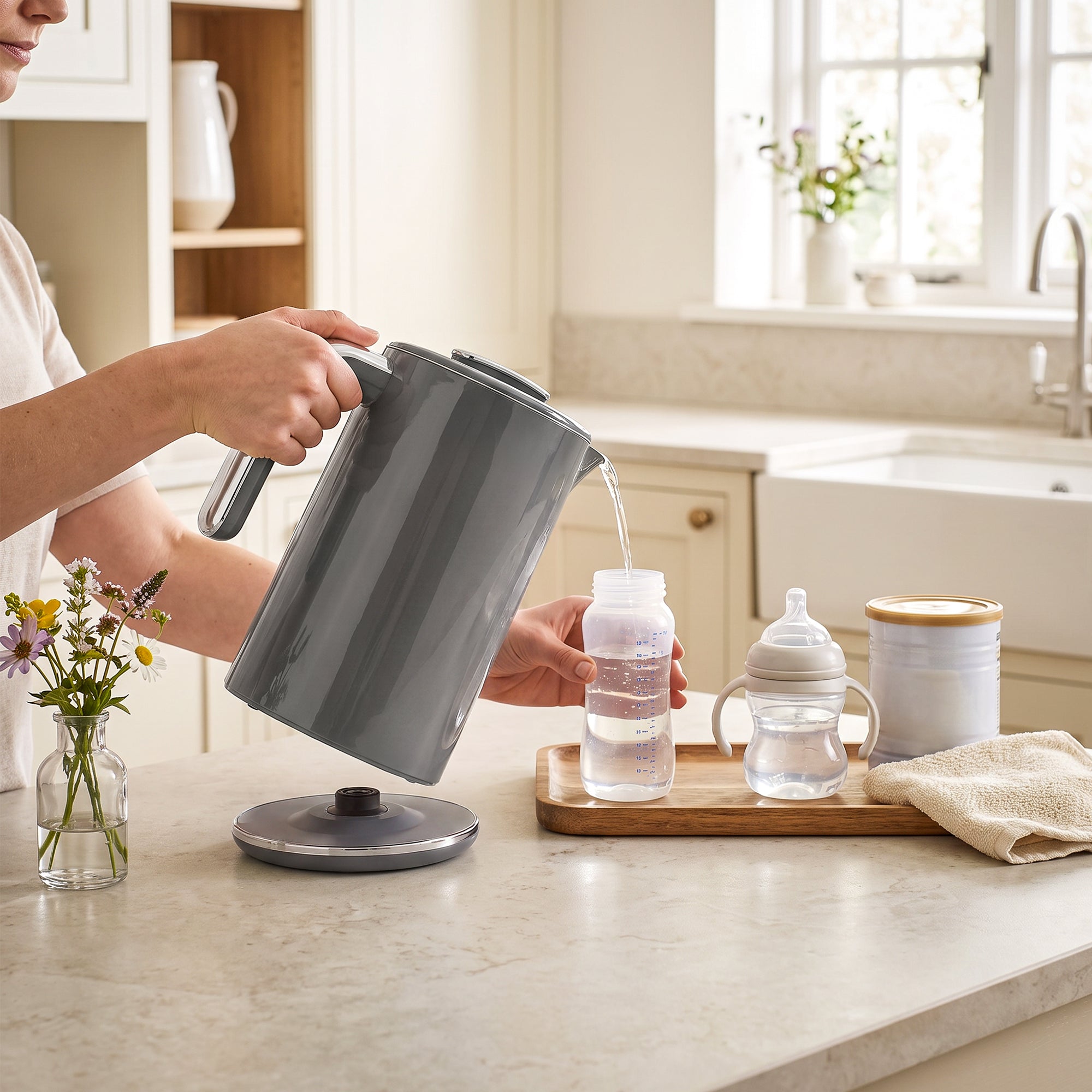 HOMCOM Electric Kettle, 1.7L Fast Boil 3000W Water Kettle with LED Display, Adjustable Temperature, Keep Warm Function, Grey