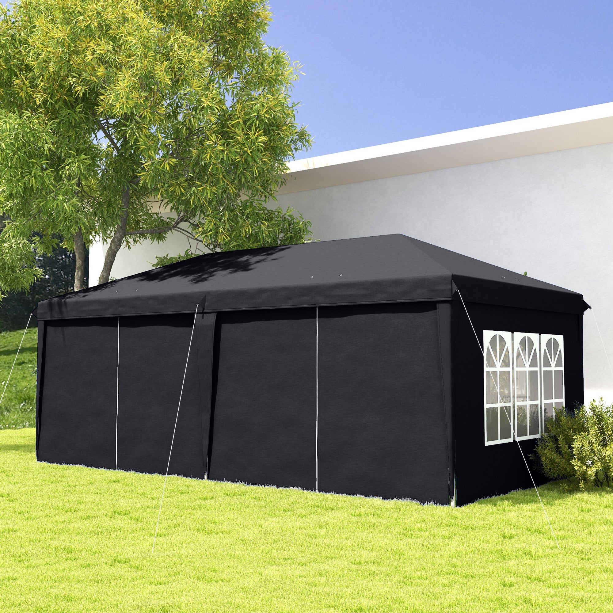 Outsunny 3 x 6m Pop-Up Gazebo, with Curtain Walls and Windows - Grey